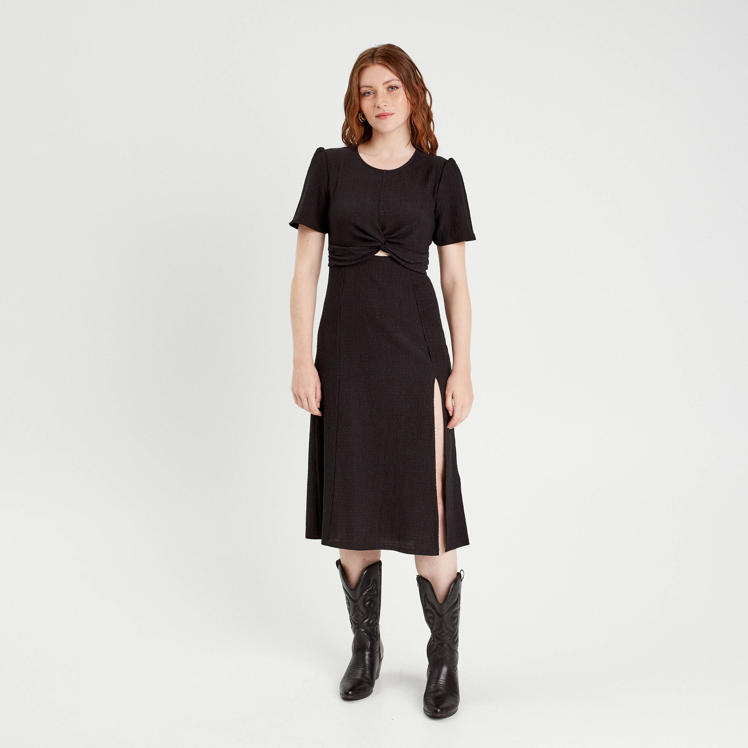 robe midi ajustee col rond noir femme Robe midi ajustée col rond noir femme