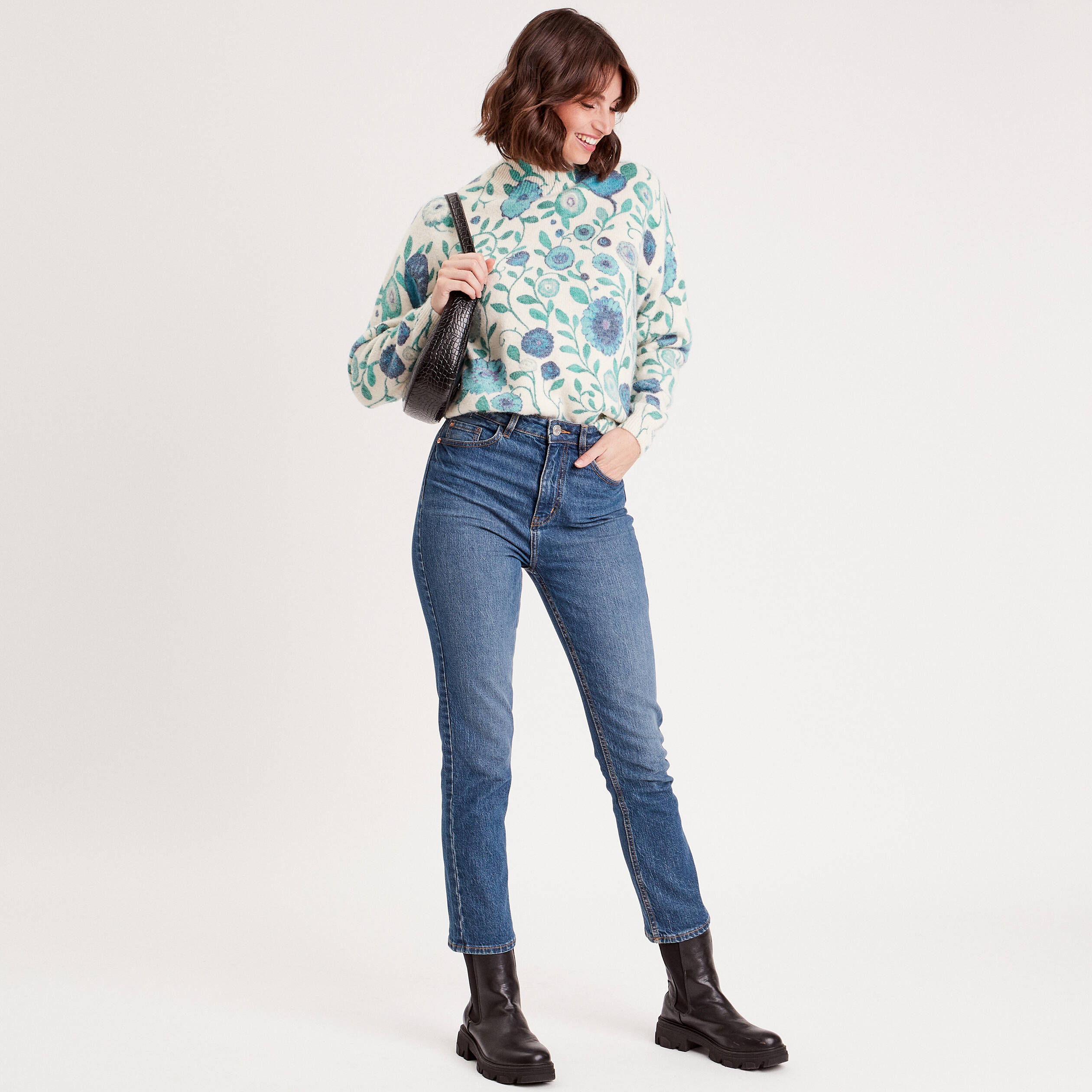 Pull col montant beige femme