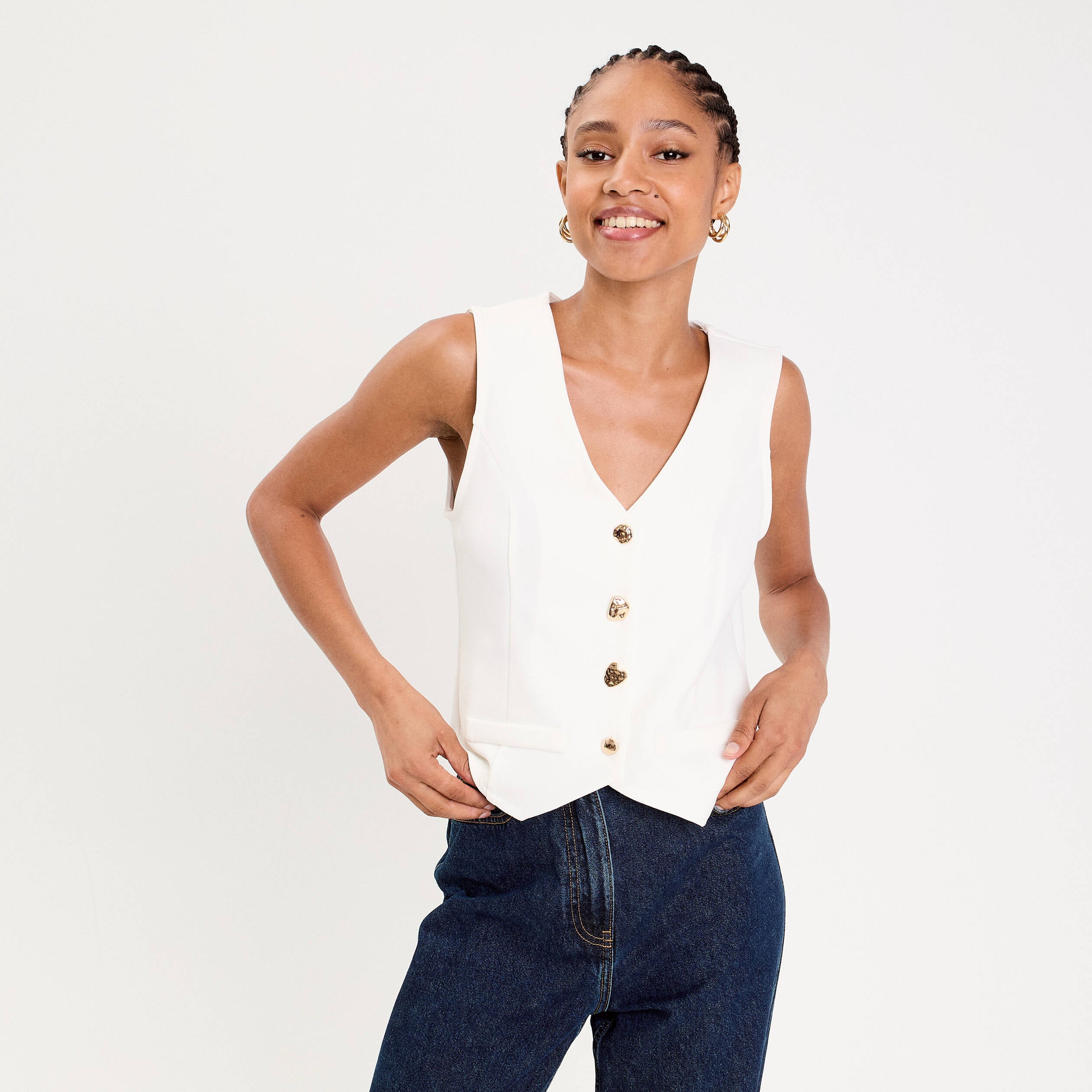 Gilet sans manches blanc femme