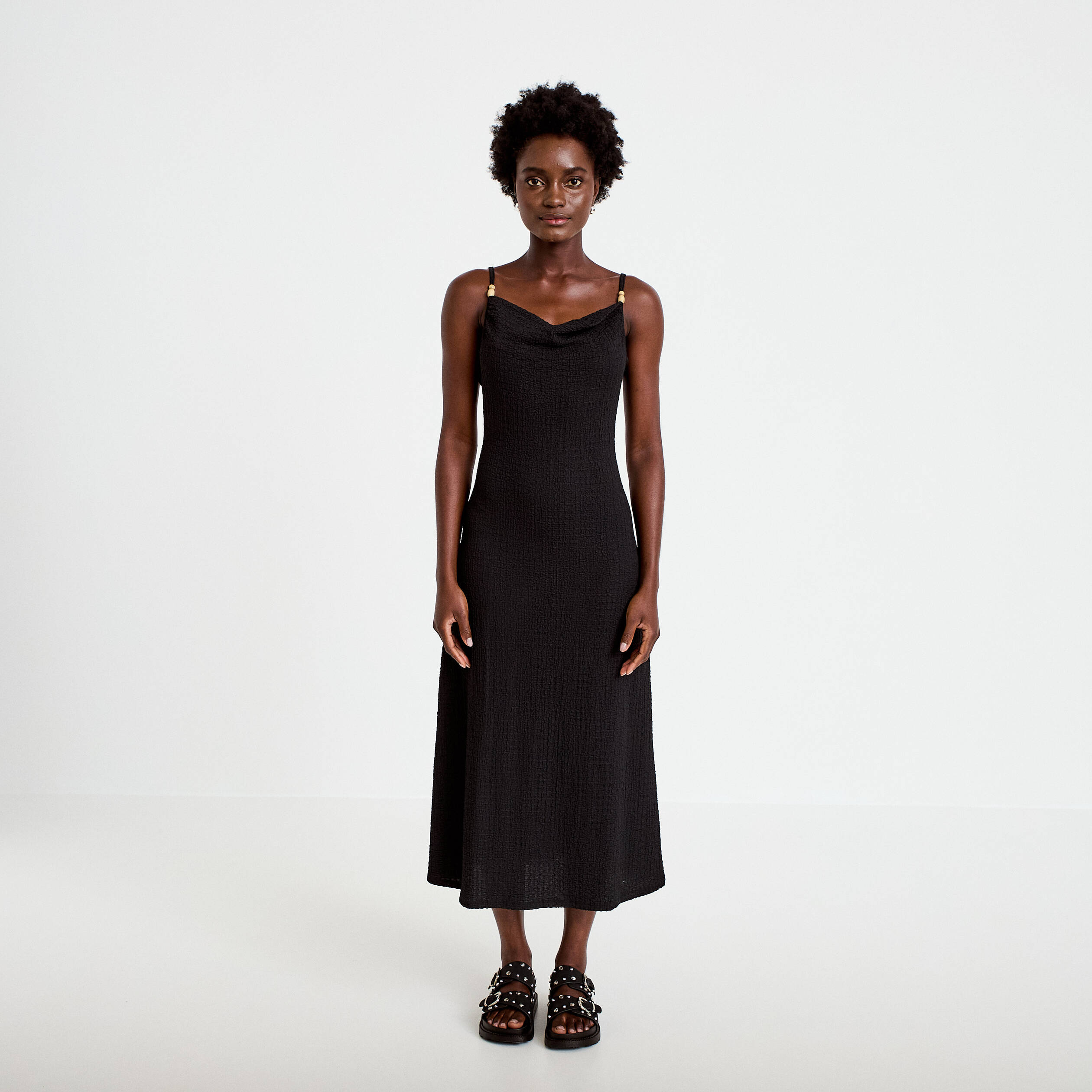Robe longue droite en maille noir femme