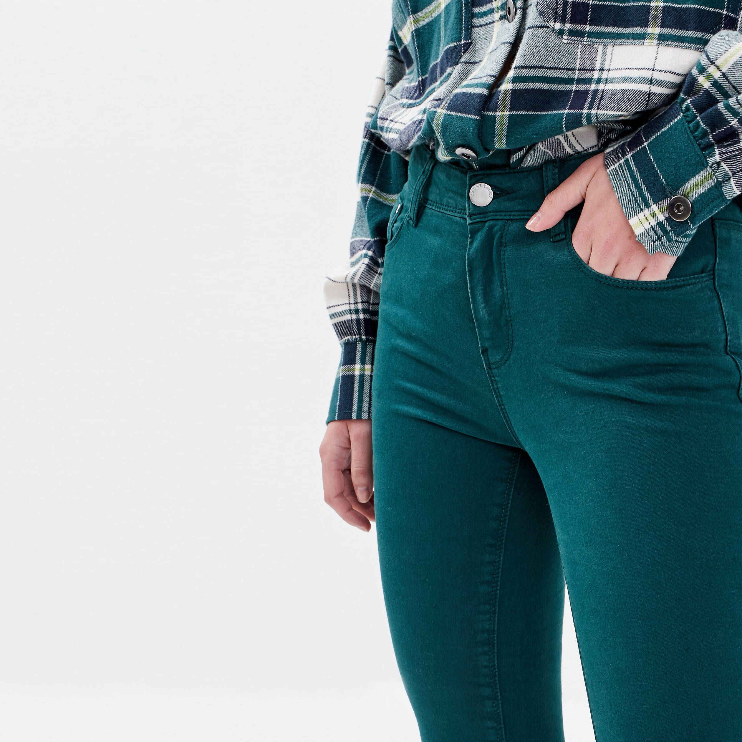 Jeans slim 5 poches vert foncé femme