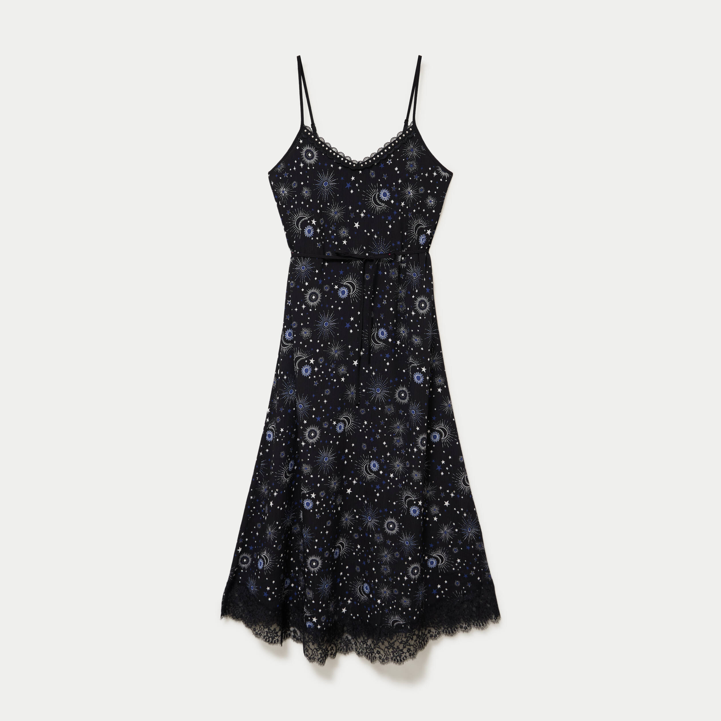 Robe longue &eacute;vas&eacute;e col v dentelle noir femme