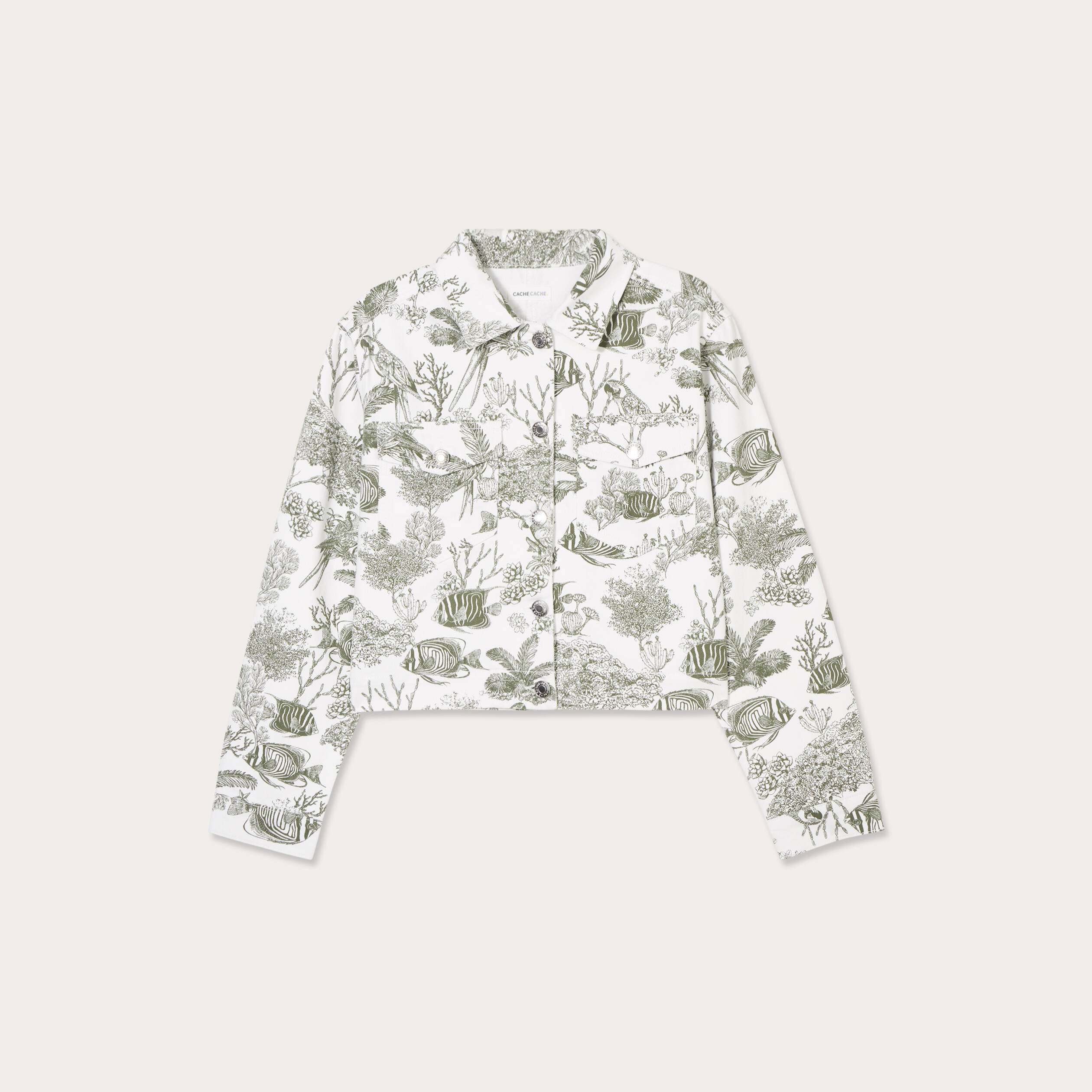 Veste courte boutonnée en jean blanc femme