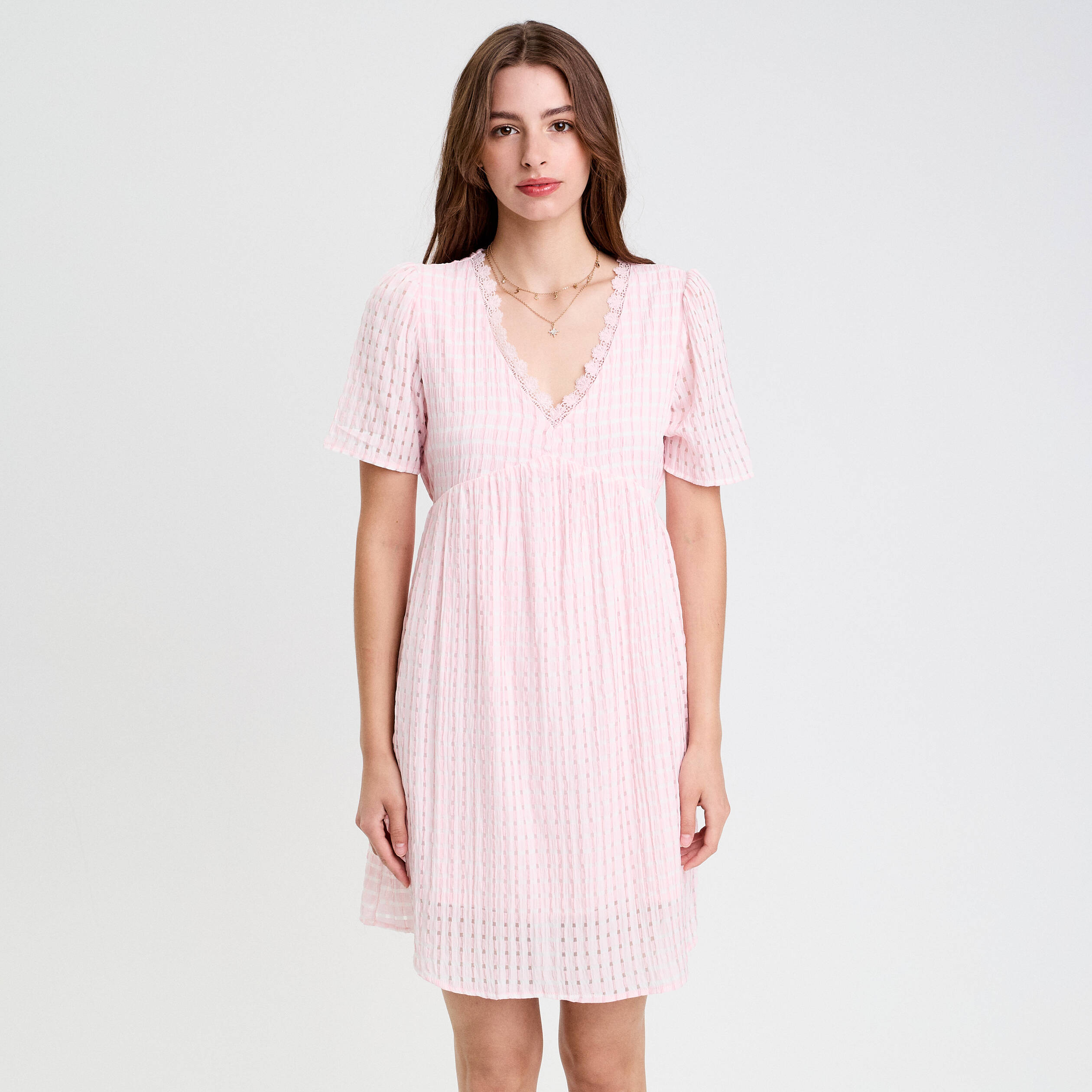 robe evasee col v doublure viscose rose femme Robe évasée col V doublure viscose rose femme