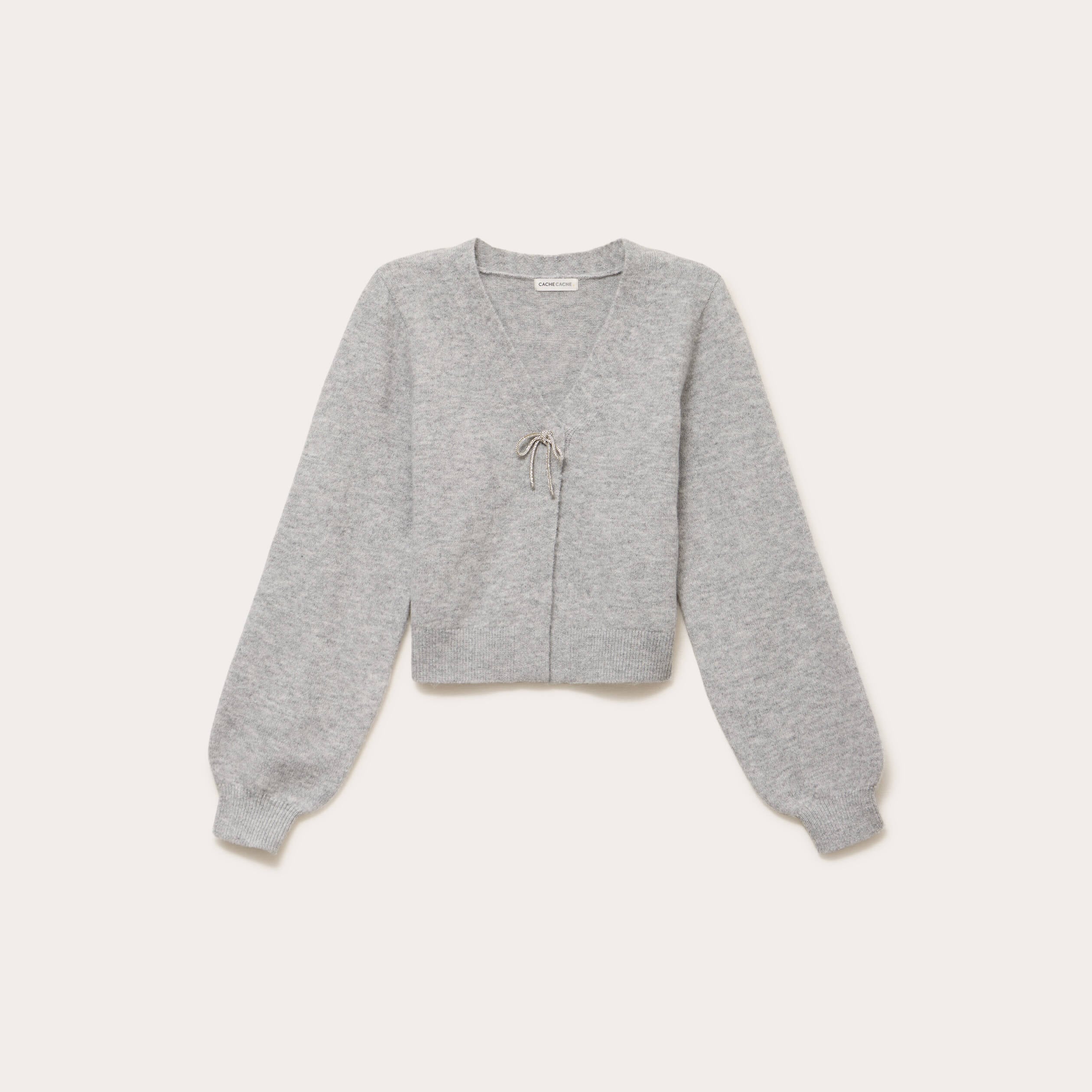 Gilet avec noeud &agrave; strass gris clair femme