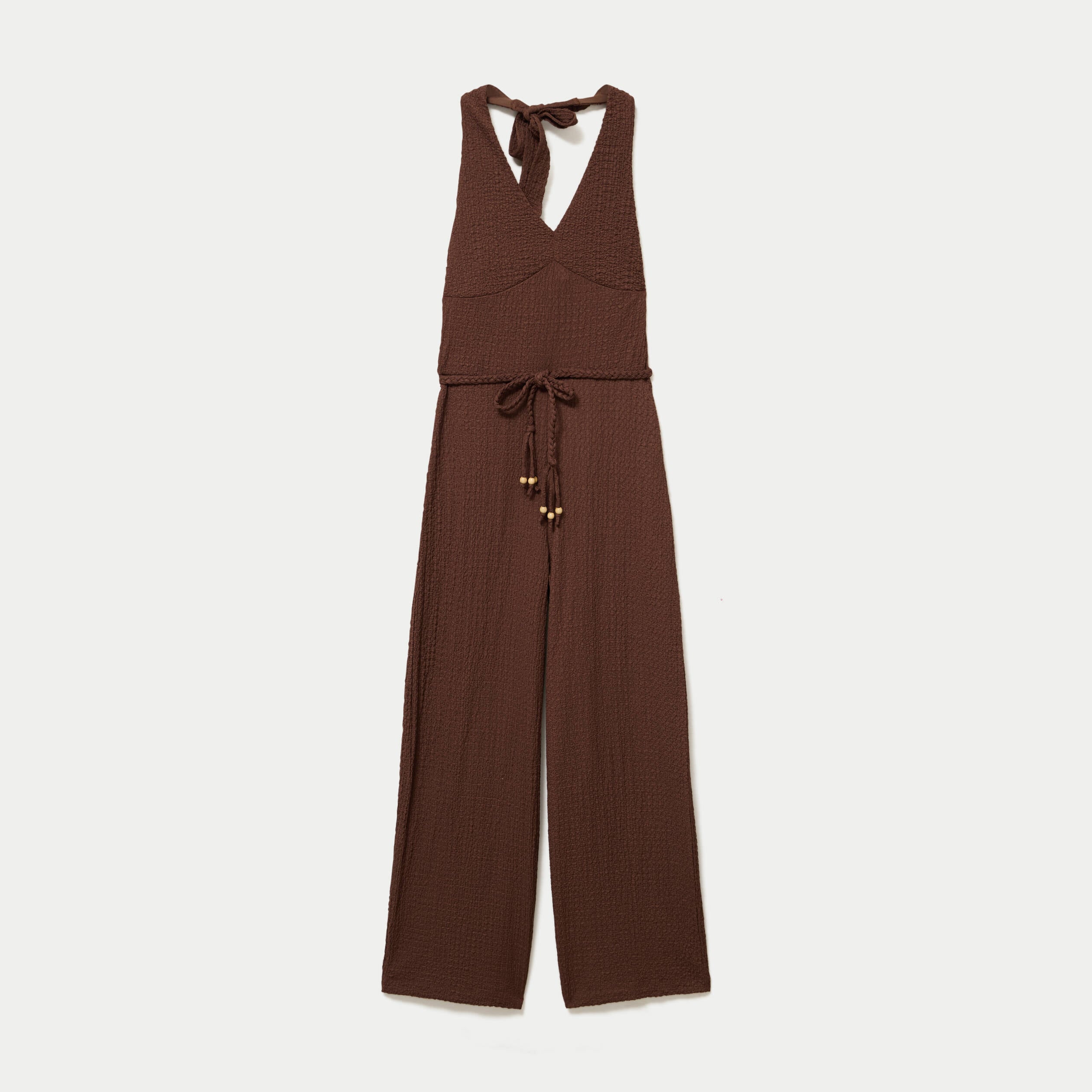 Combinaison large sans manches col v marron femme