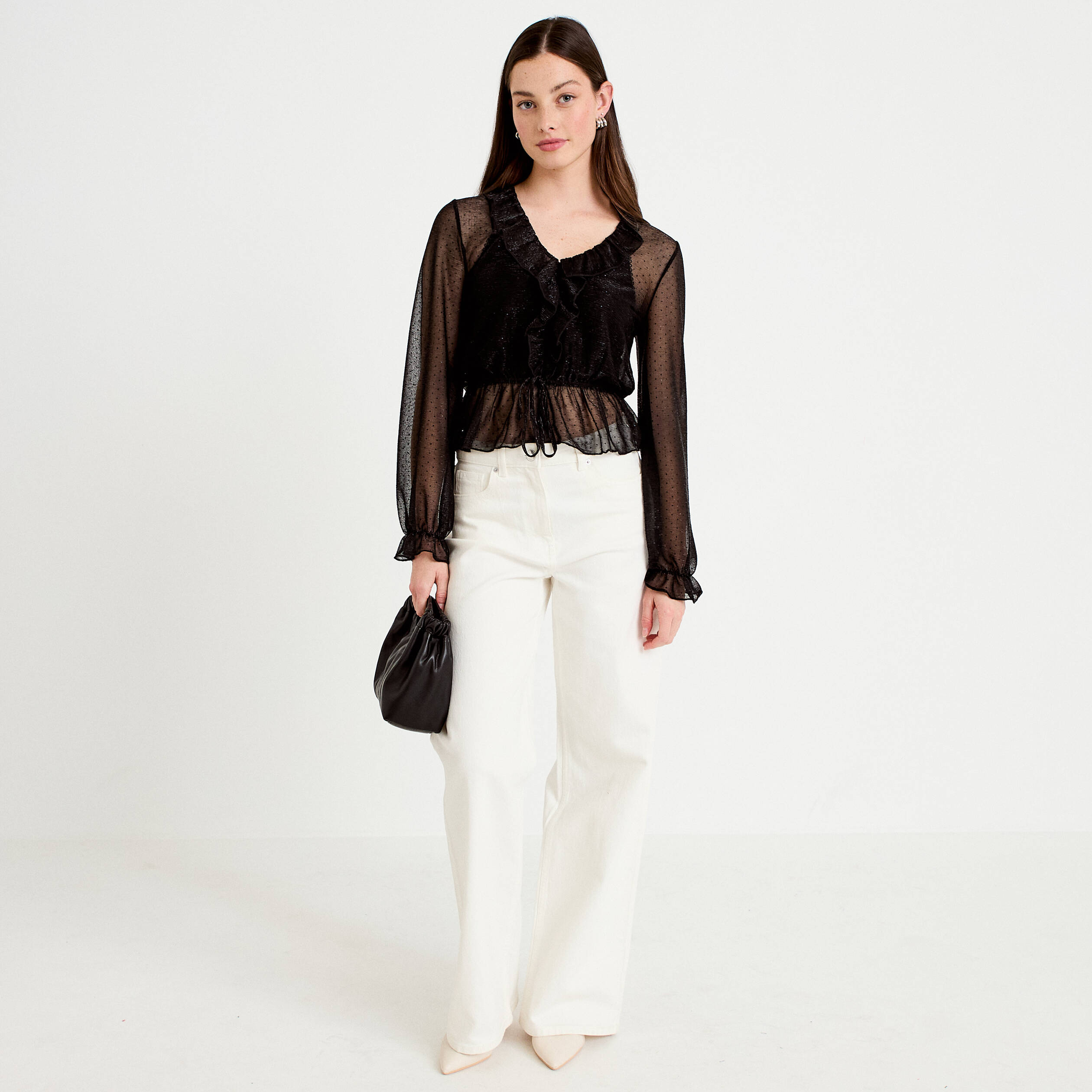 Blouse d&eacute;collet&eacute; manches longues gris argent femme