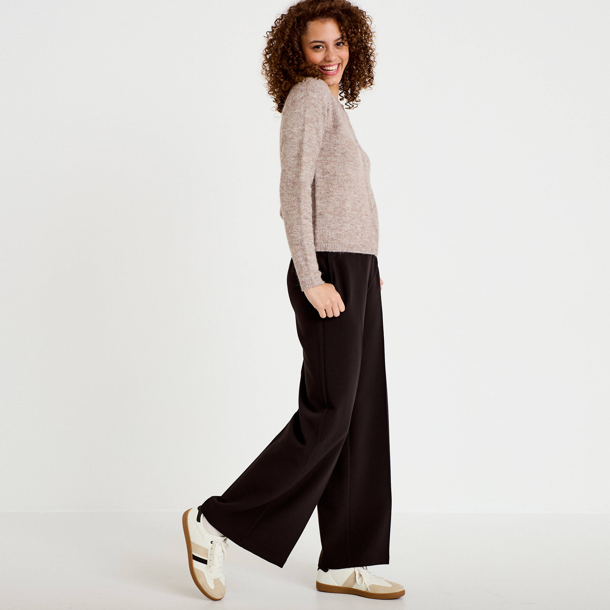 Pantalon city large noir femme