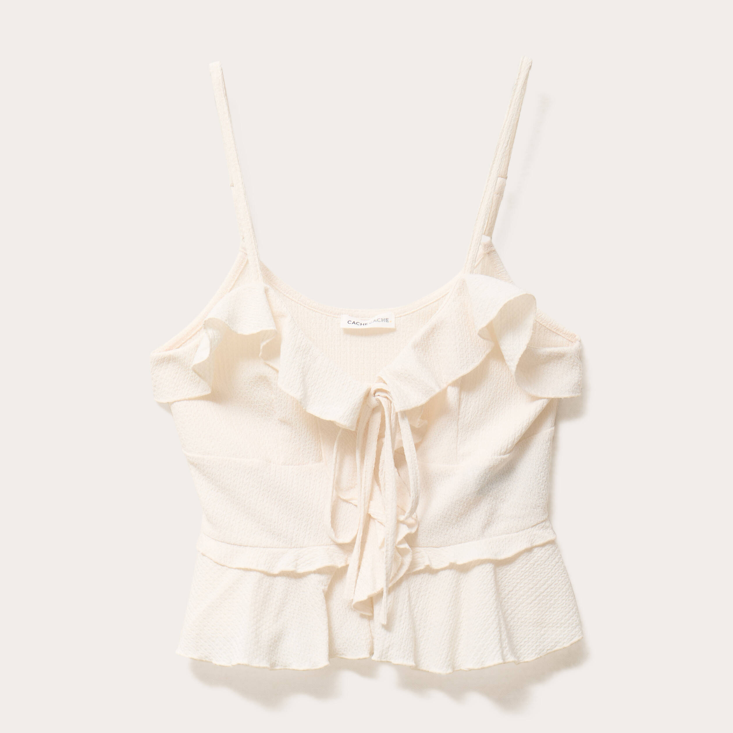 debardeur cropped volants ecru femme Débardeur cropped volants ecru femme