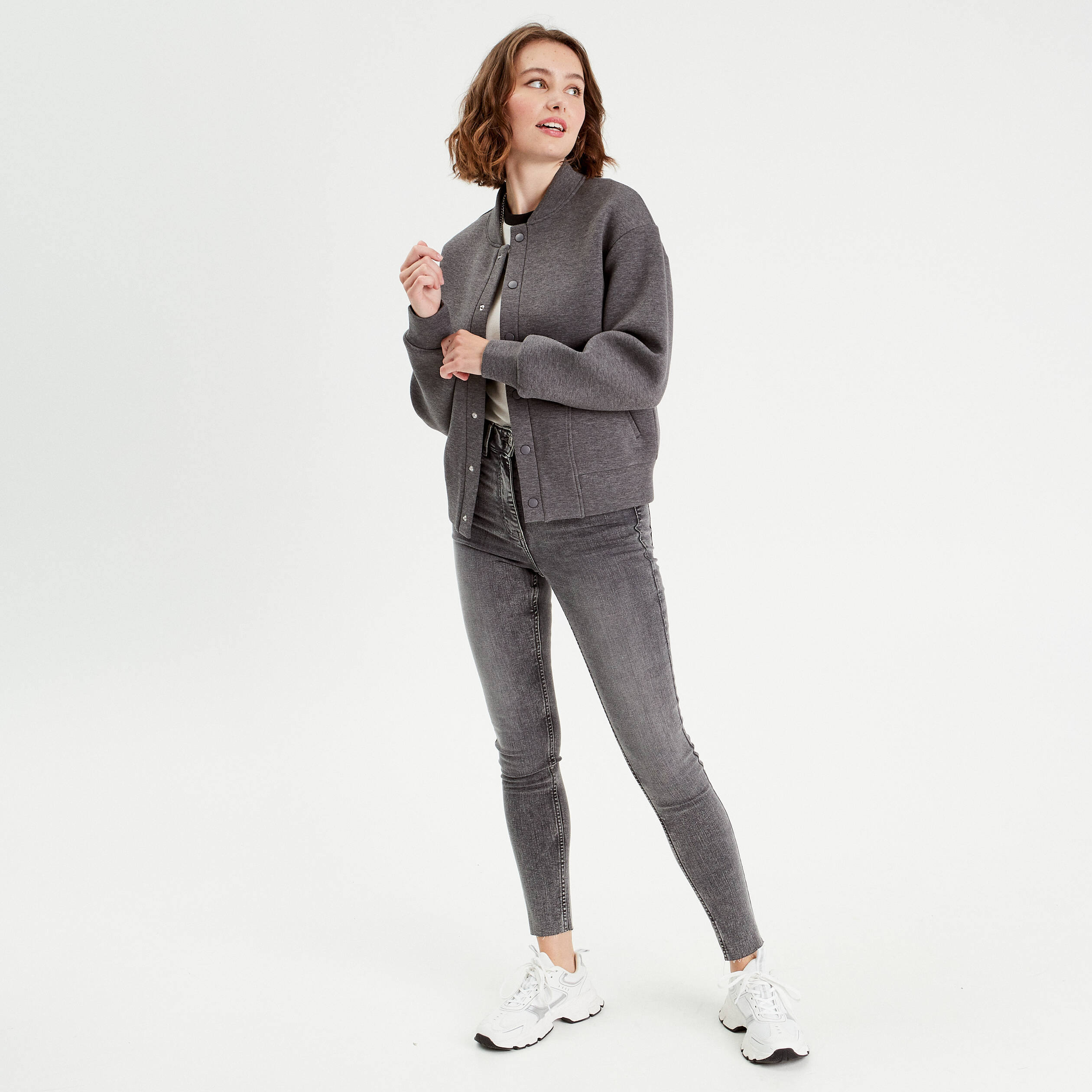 sweat boutonne col teddy gris fonce femme Sweat boutonné col teddy gris foncé femme