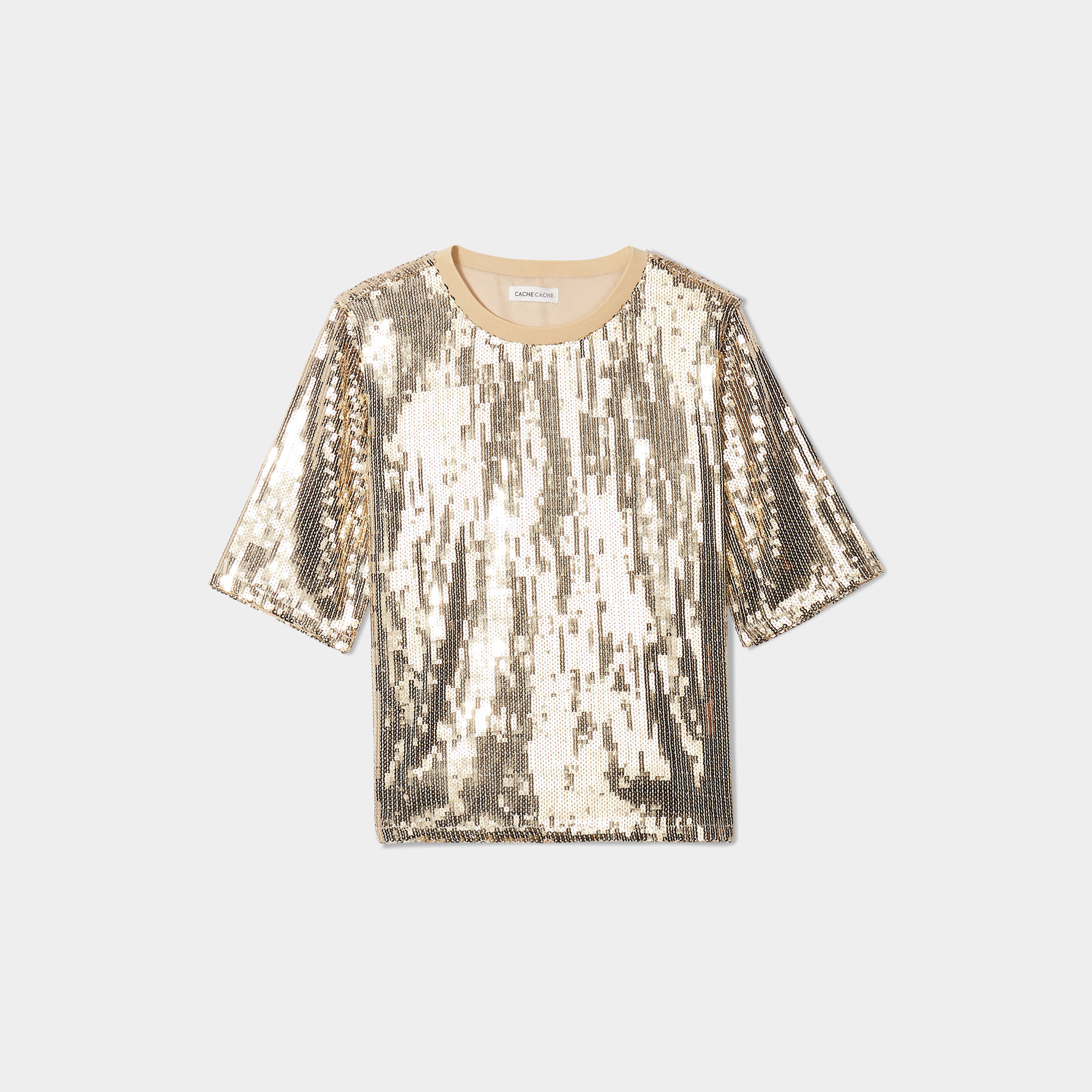 T-shirt avec sequins couleur or femme