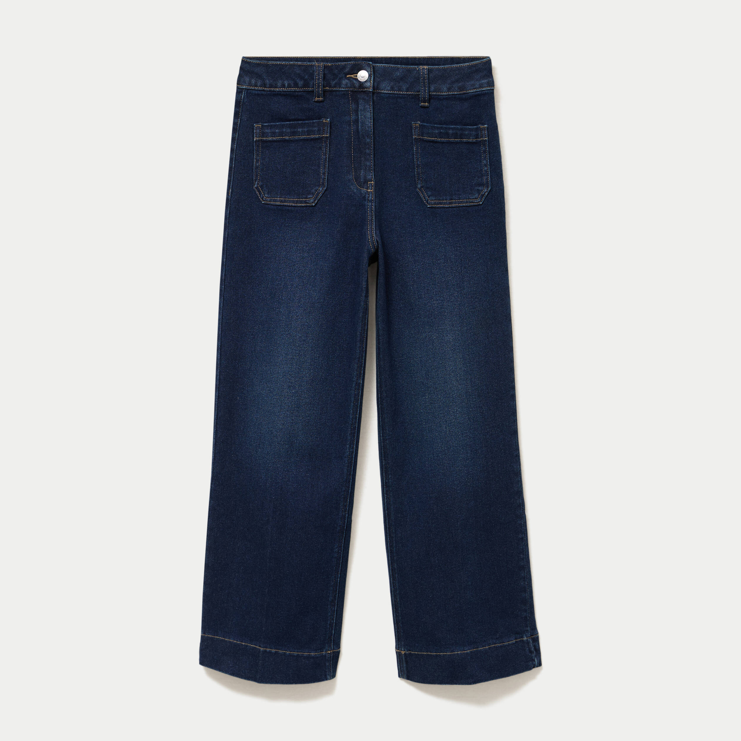 Jean wide leg cropped taille haute denim blue black femme