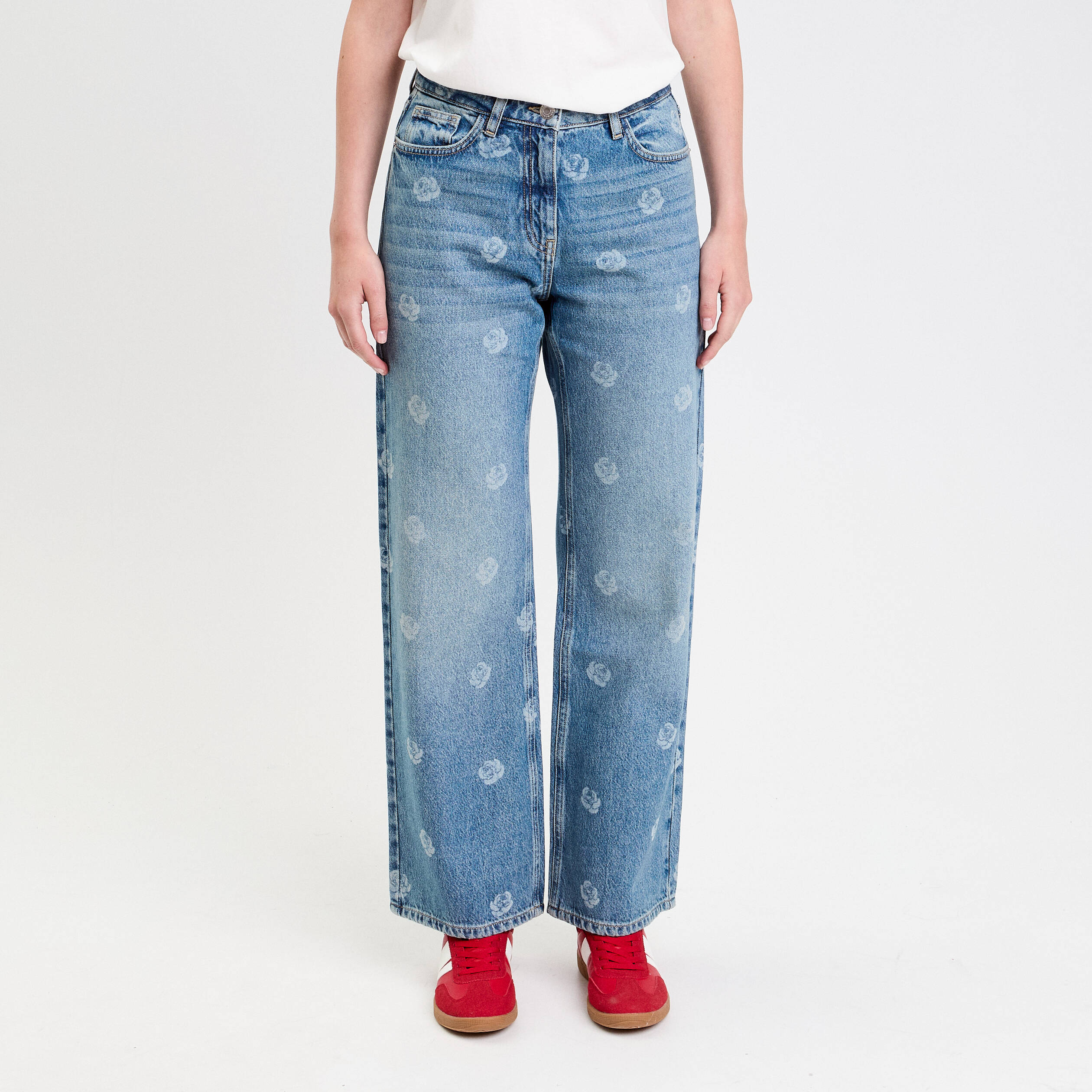 jean wide leg imprime denim double stone femme Jean wide leg imprimé denim double stone femme