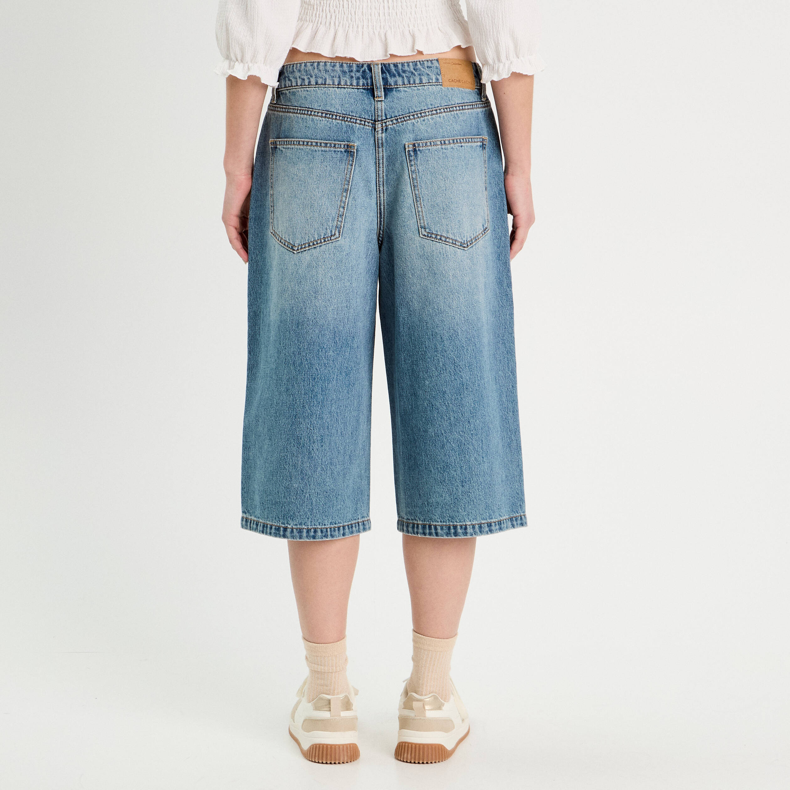 Bermuda large en jean denim double stone femme
