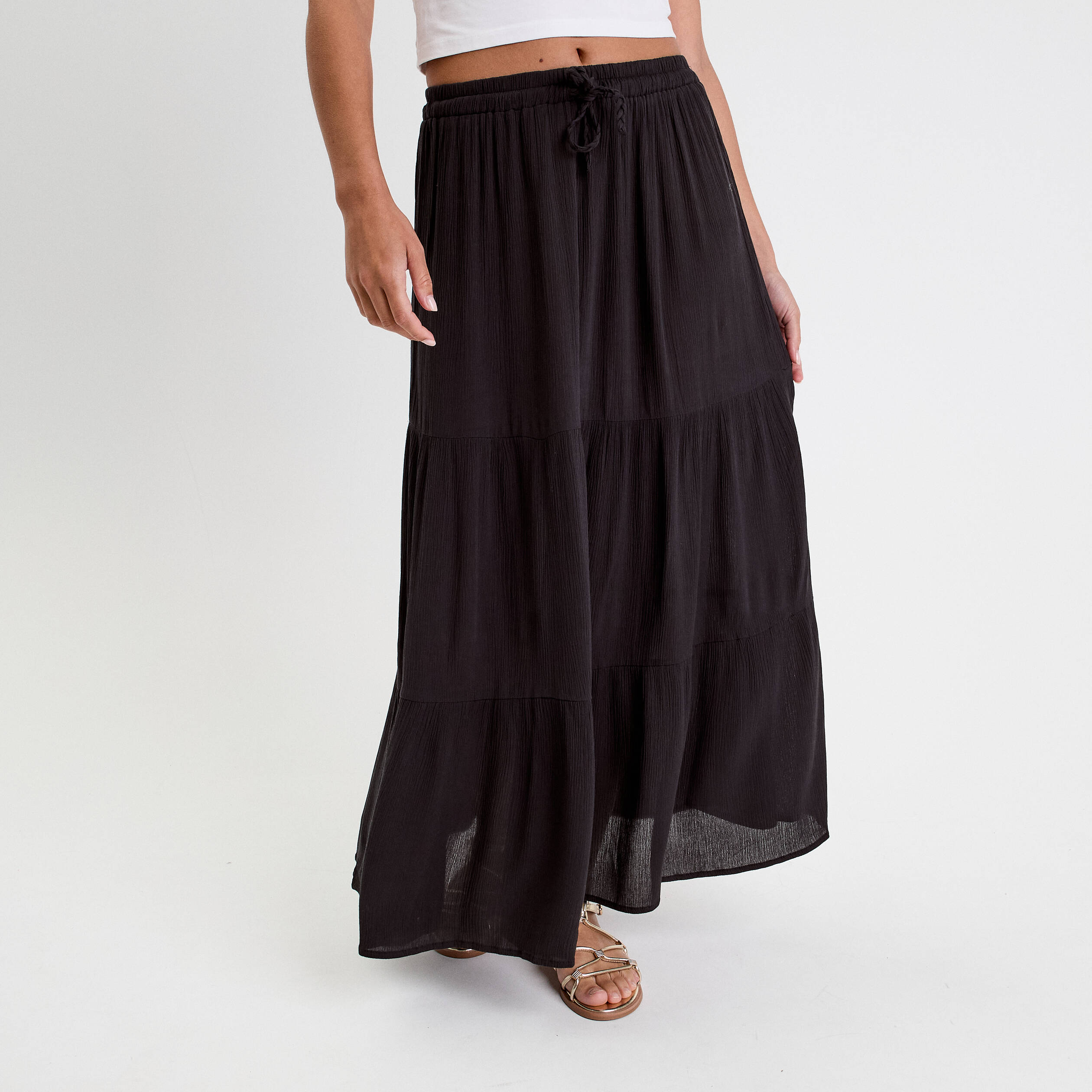 jupe longue evasee noir femme Jupe longue évasée noir femme