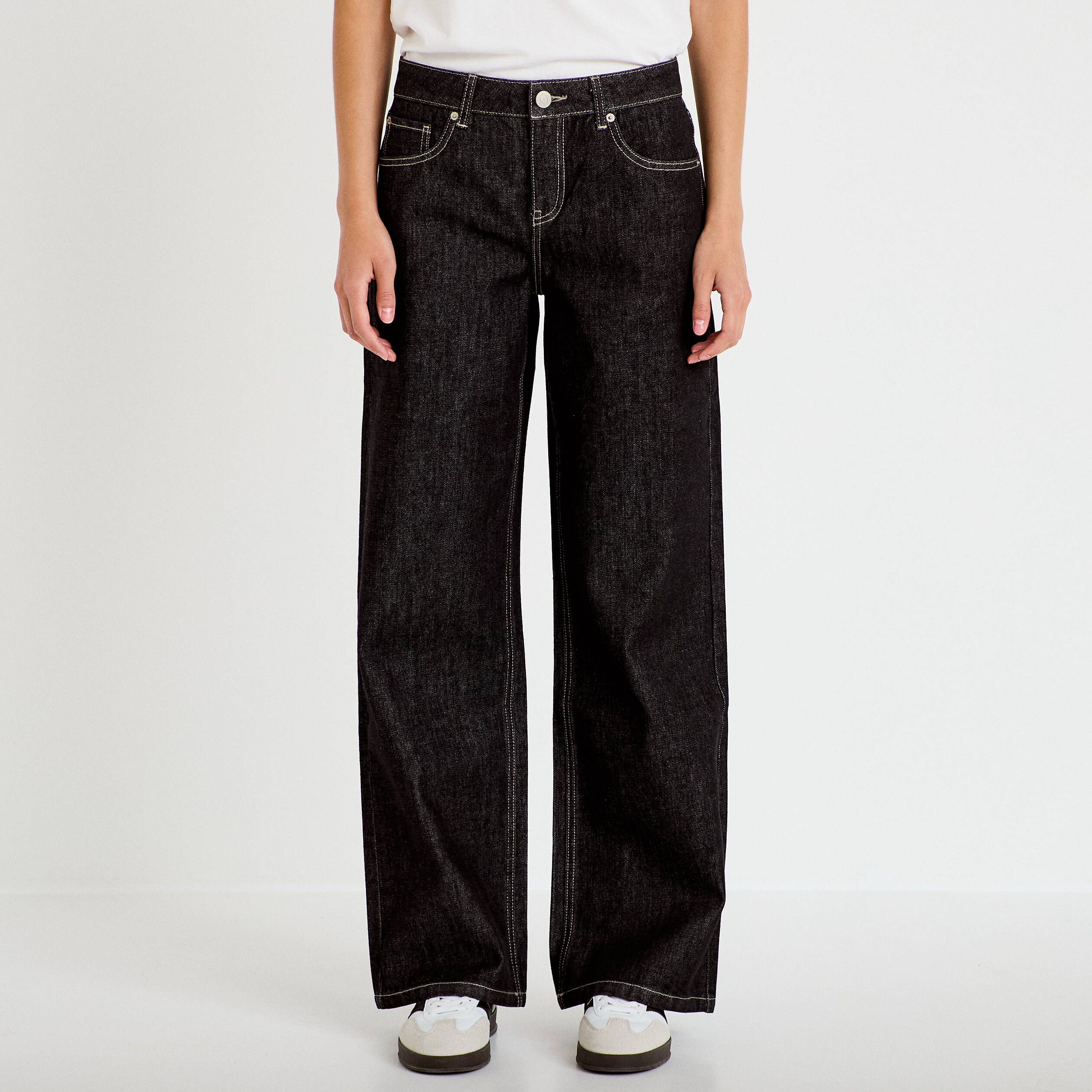 Jean wide leg taille basse denim noir femme
