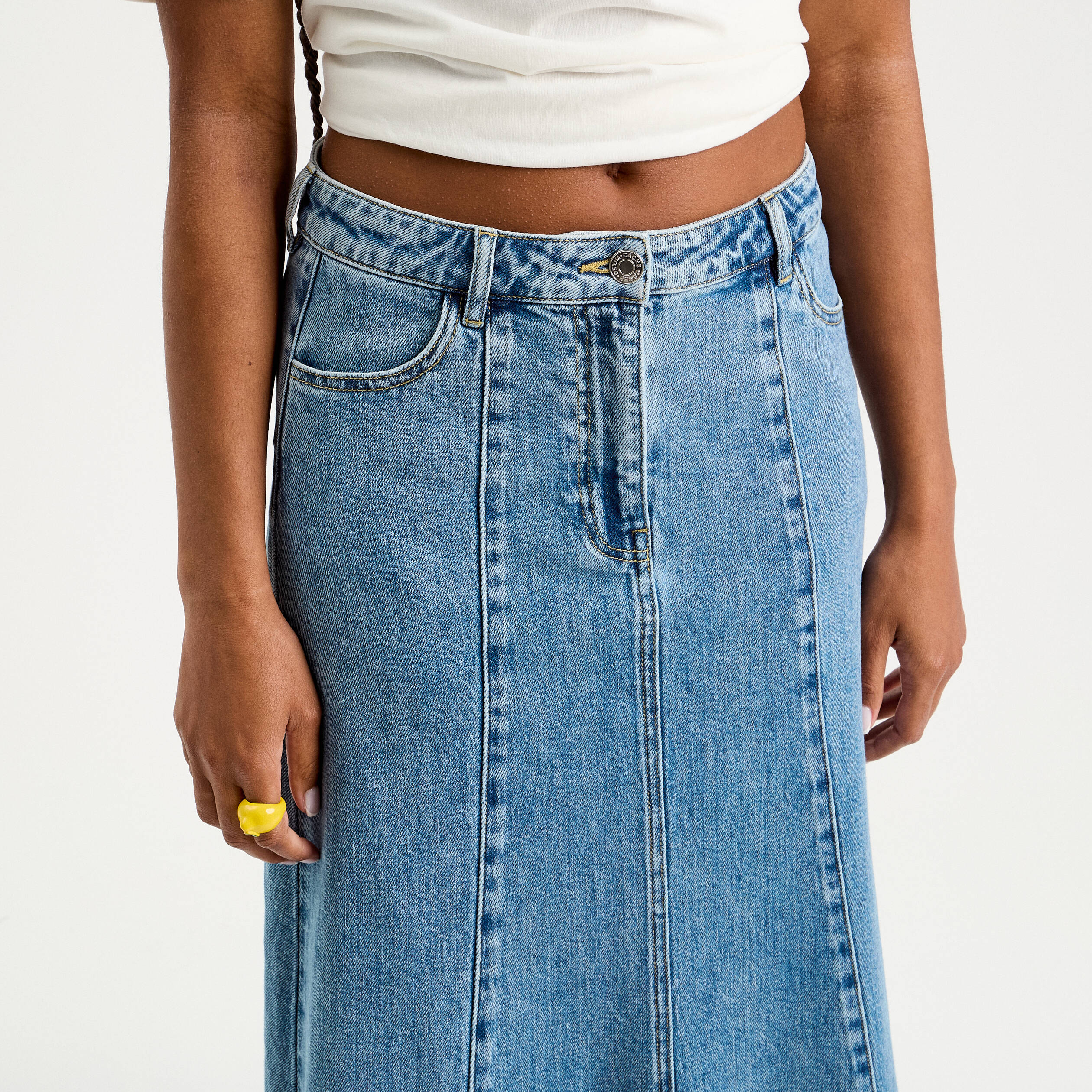 jupe midi trapeze en jean denim double stone femme Jupe midi trapèze en jean denim double stone femme