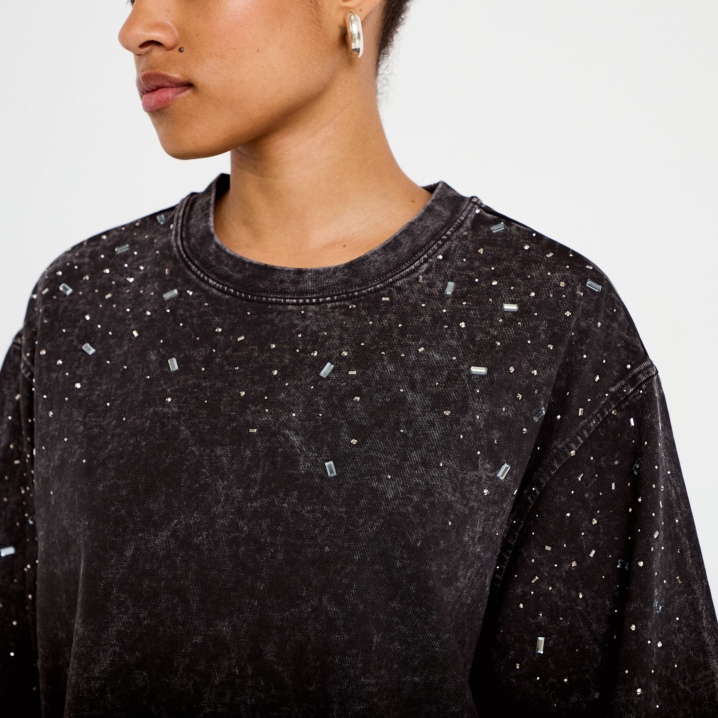 T-shirt oversize court manches longues noir femme