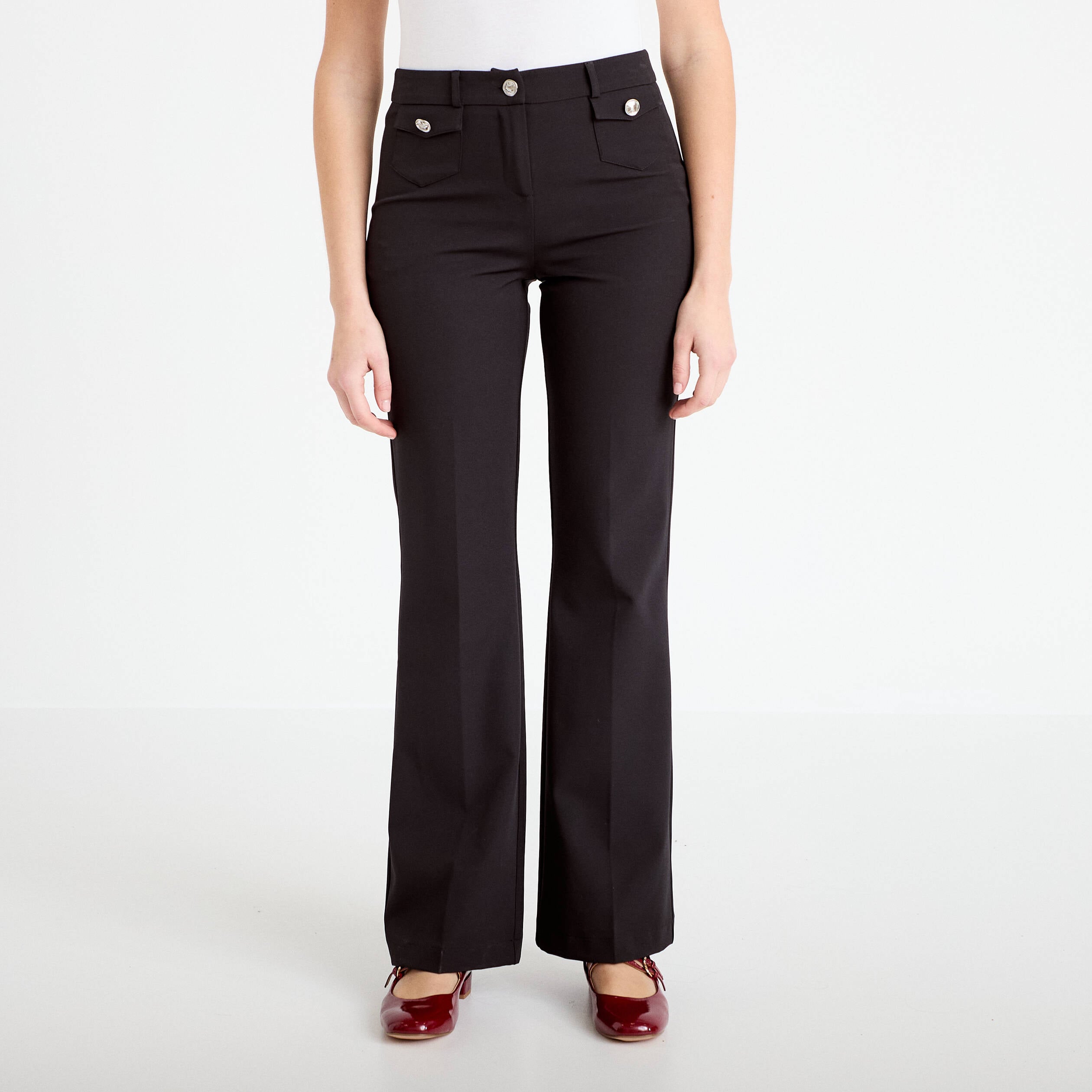 Pantalon bootcut taille basse noir femme
