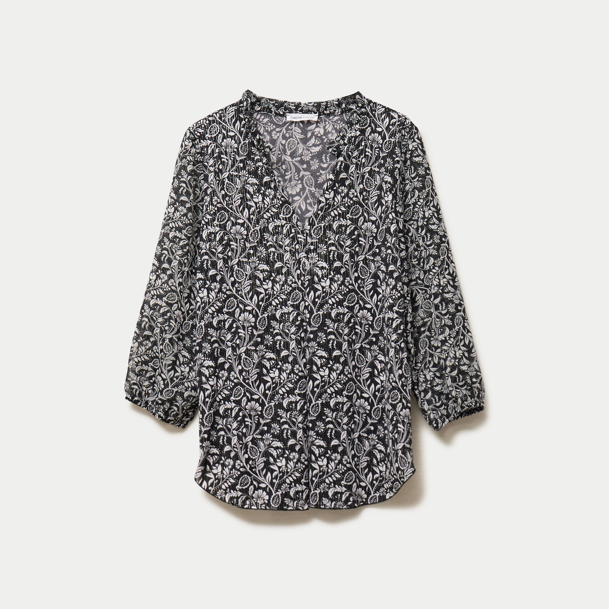 Blouse col v manches 3/4 noir femme