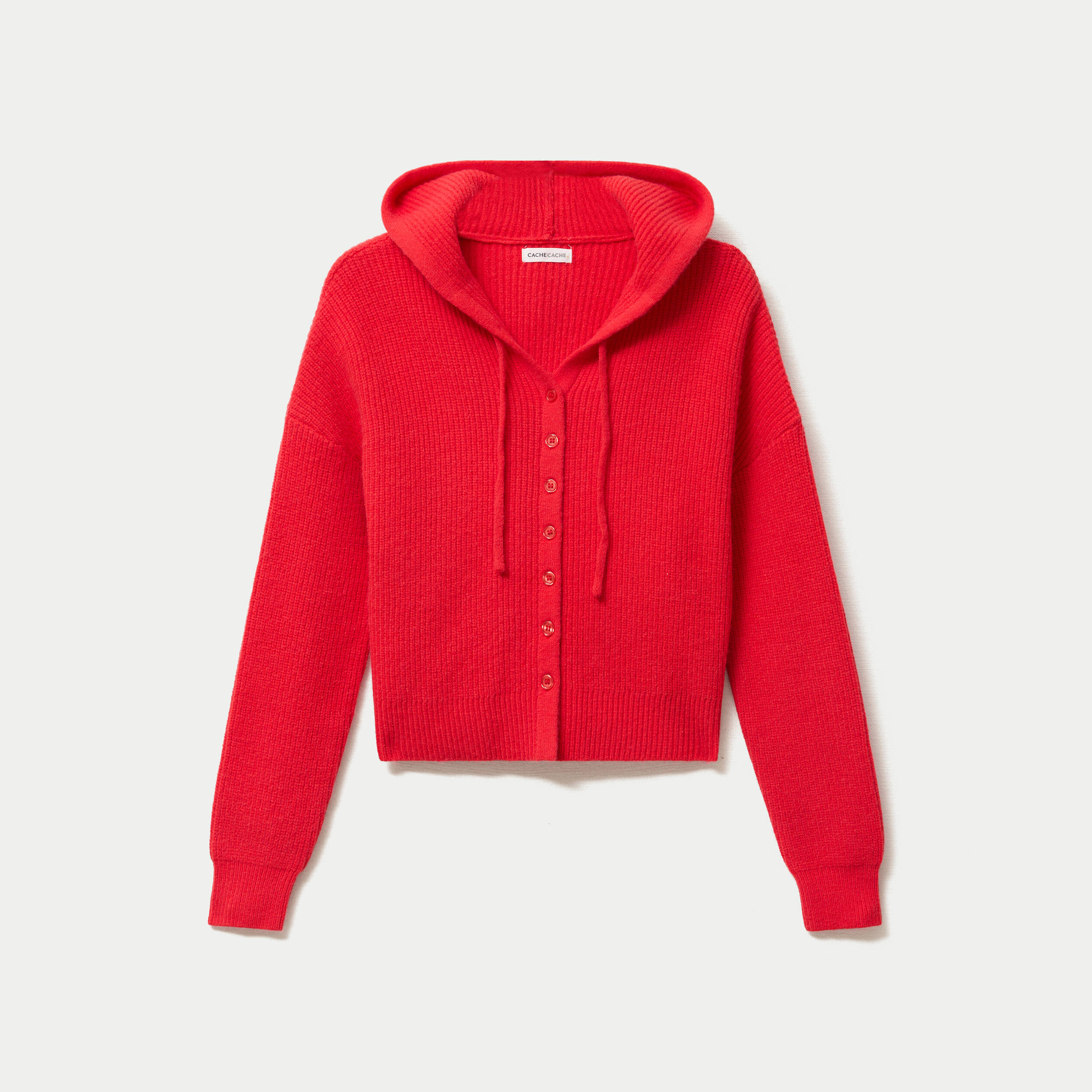 Pull ajust&eacute; &agrave; capuche manches longues rouge femme