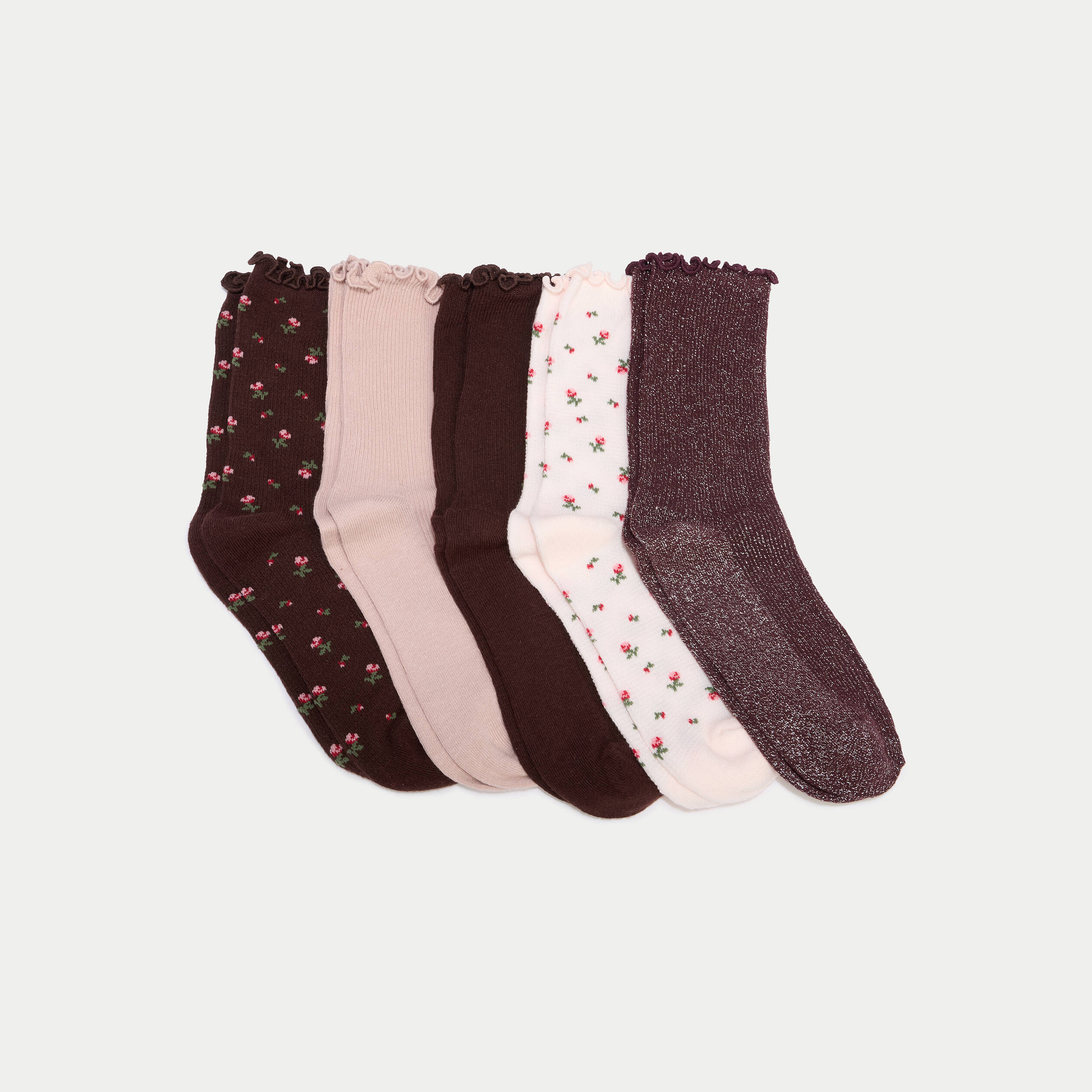 Lot 5 paires de chaussettes violet fonc&eacute; femme