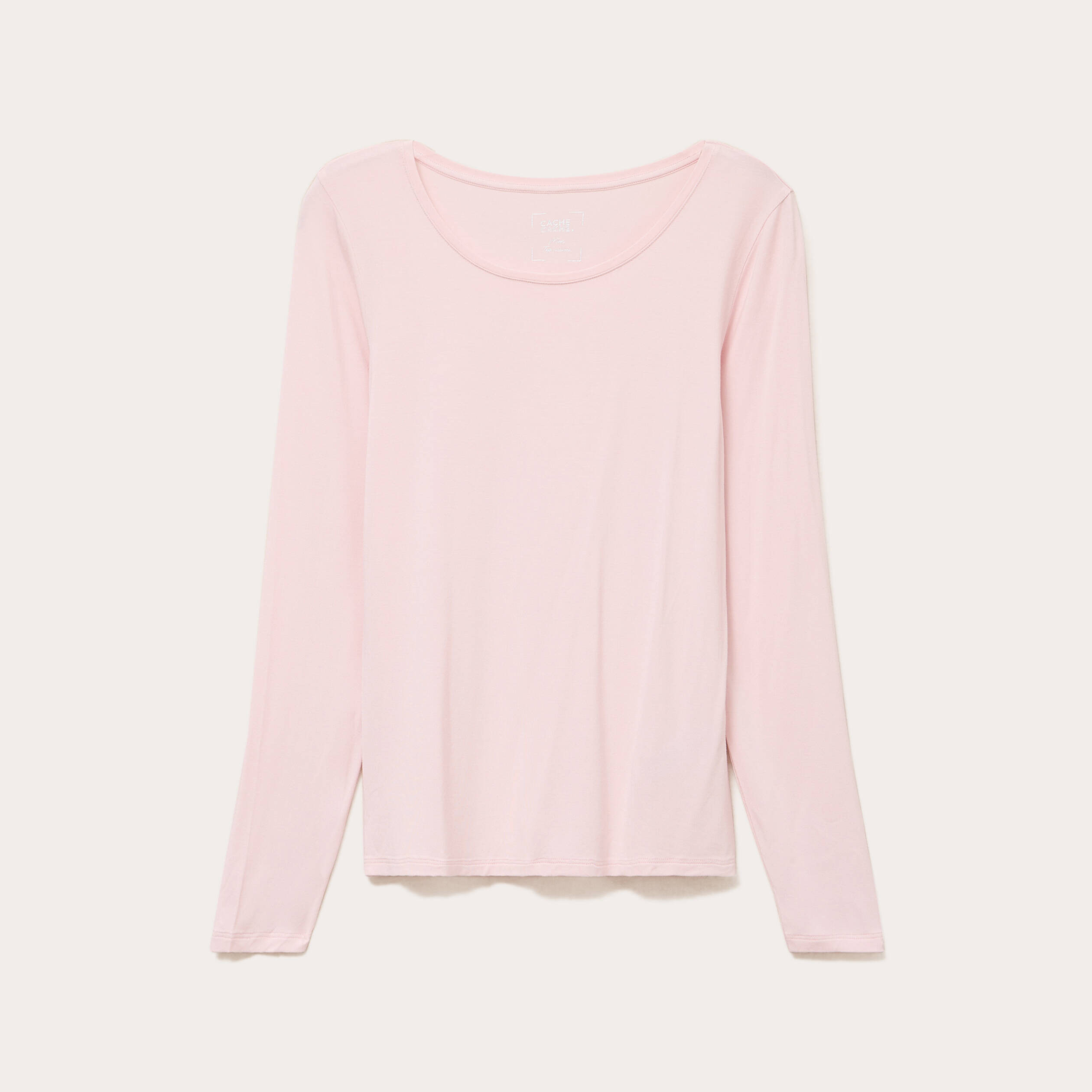 T-shirt uni &agrave; manches longues rose clair femme