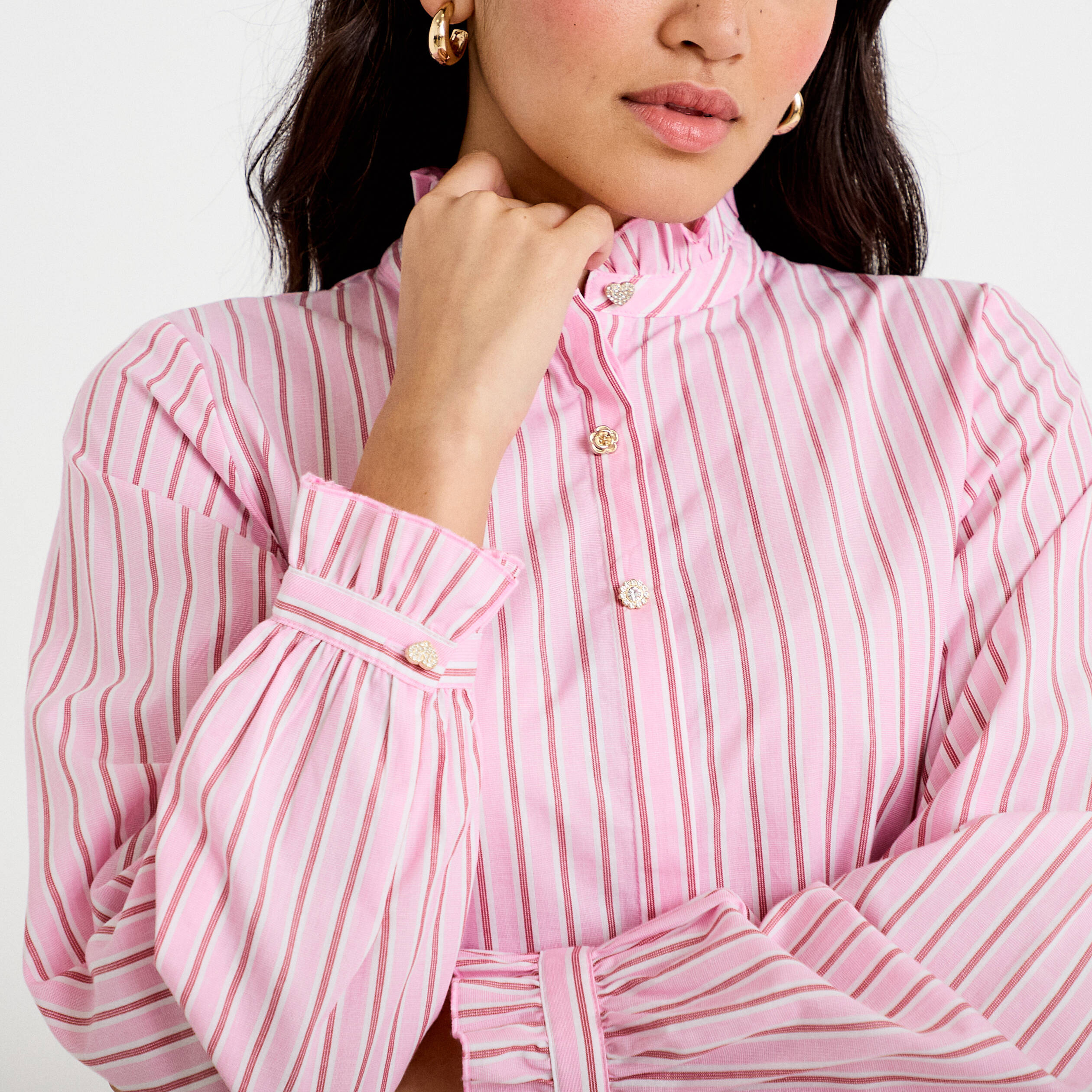 Chemise droite manches longues rose femme