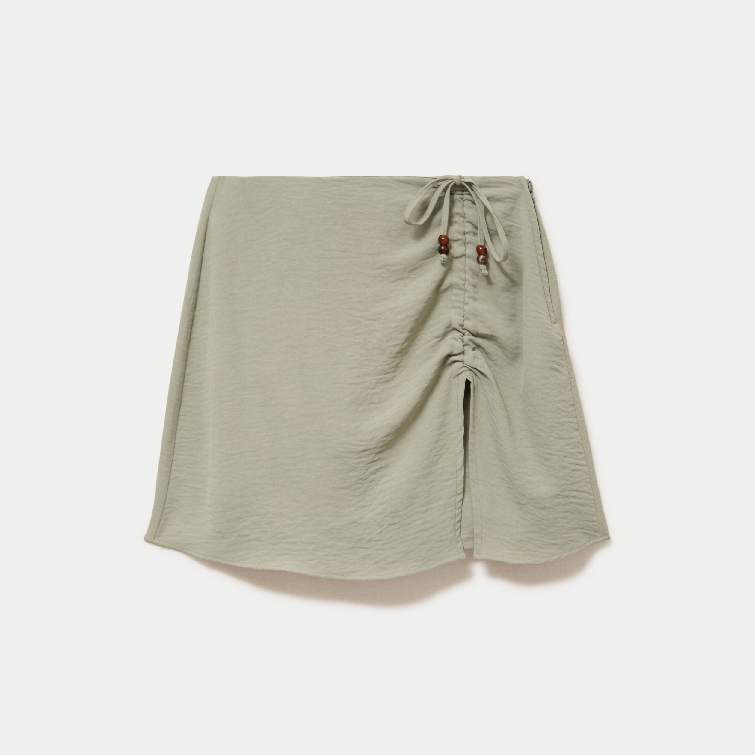 Jupe-short pliss&eacute;e &eacute;vas&eacute;e courte vert kaki femme