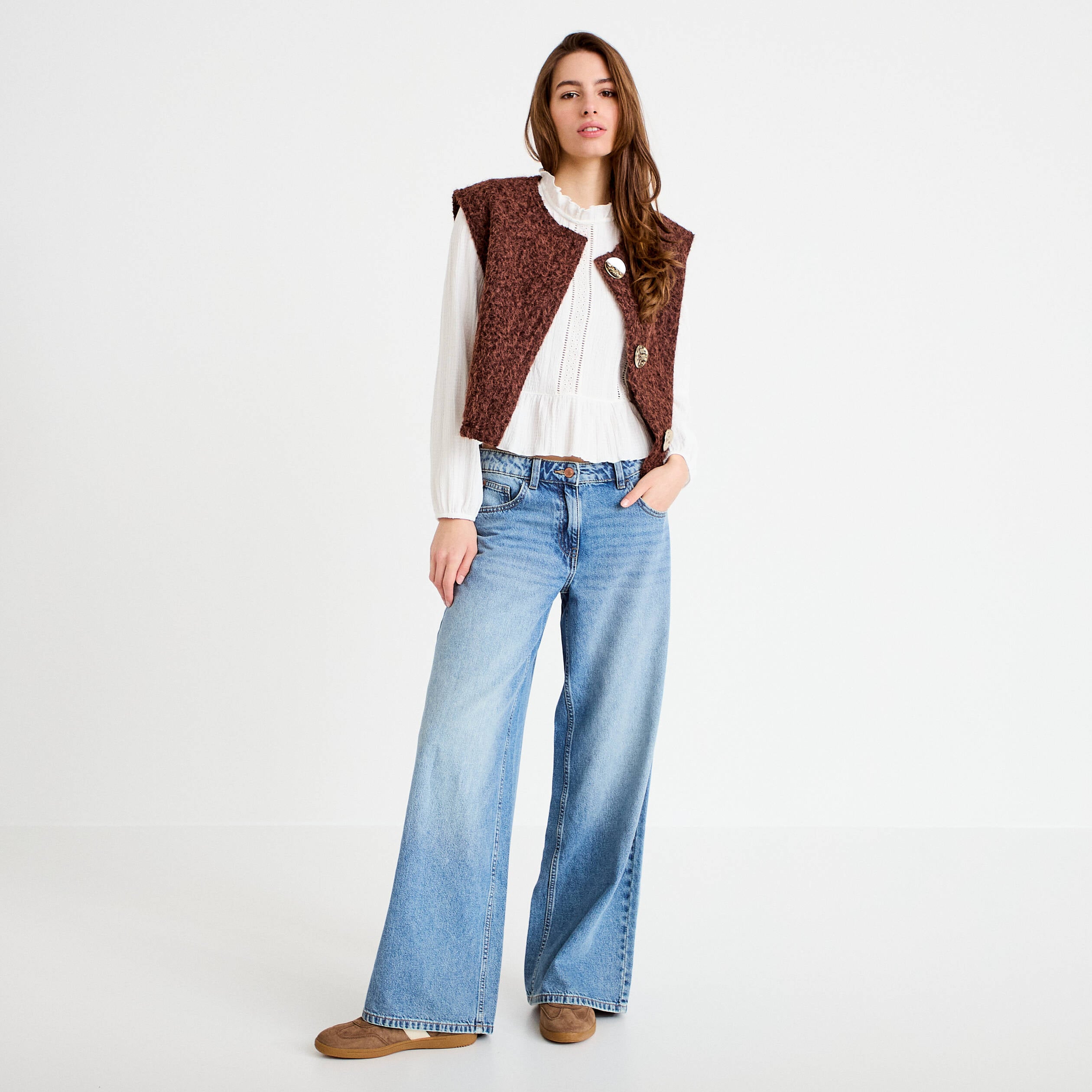 Gilet sans manches effet polaire marron clair femme
