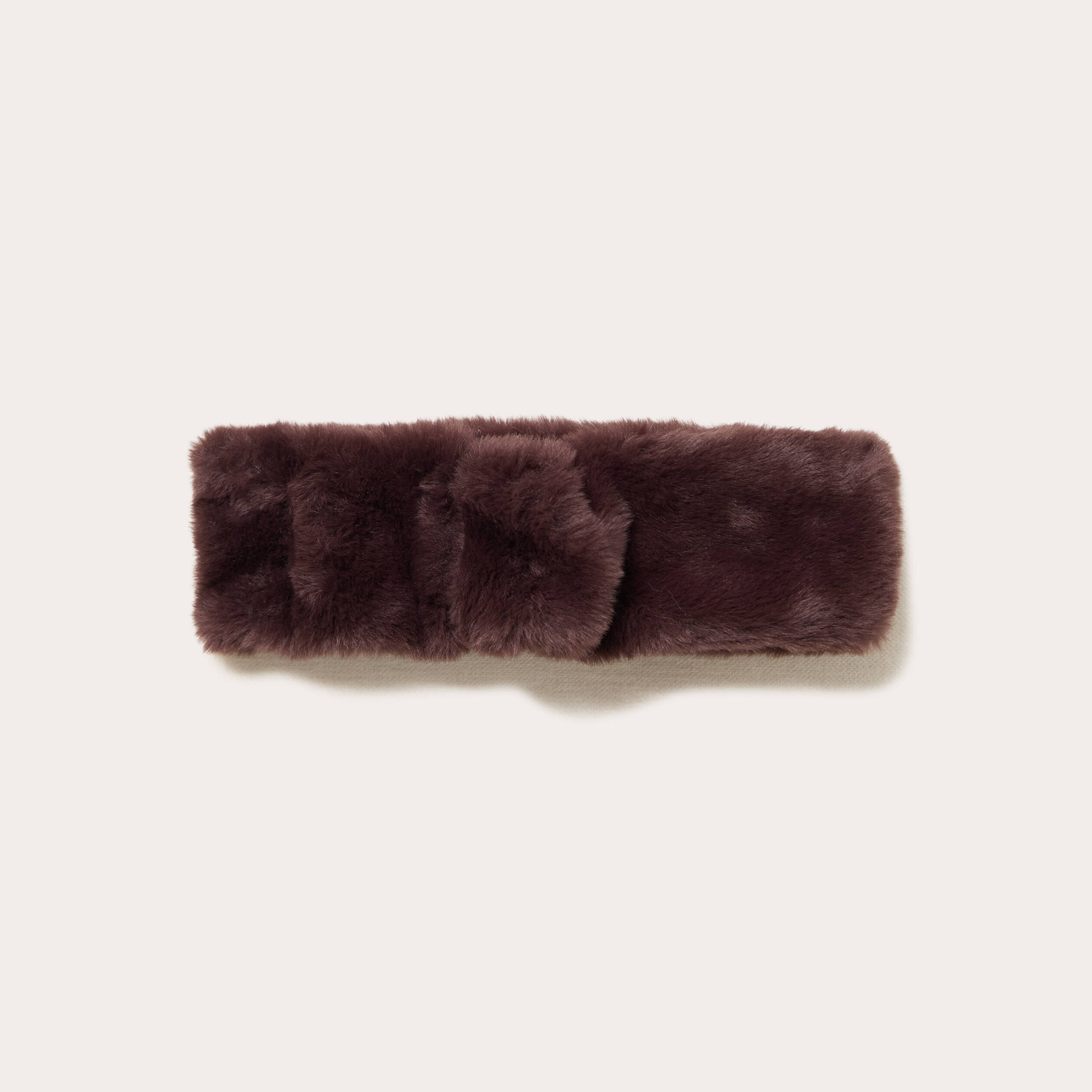 Set bandeau et gants fausse fourrure marron fonc&eacute; femme