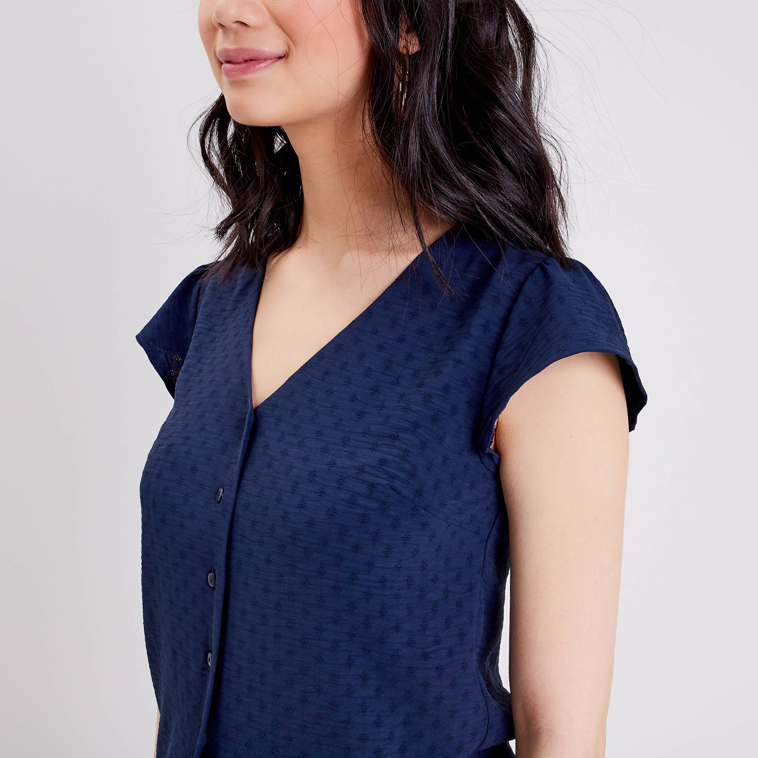 Blouse manches courtes bleu marine femme