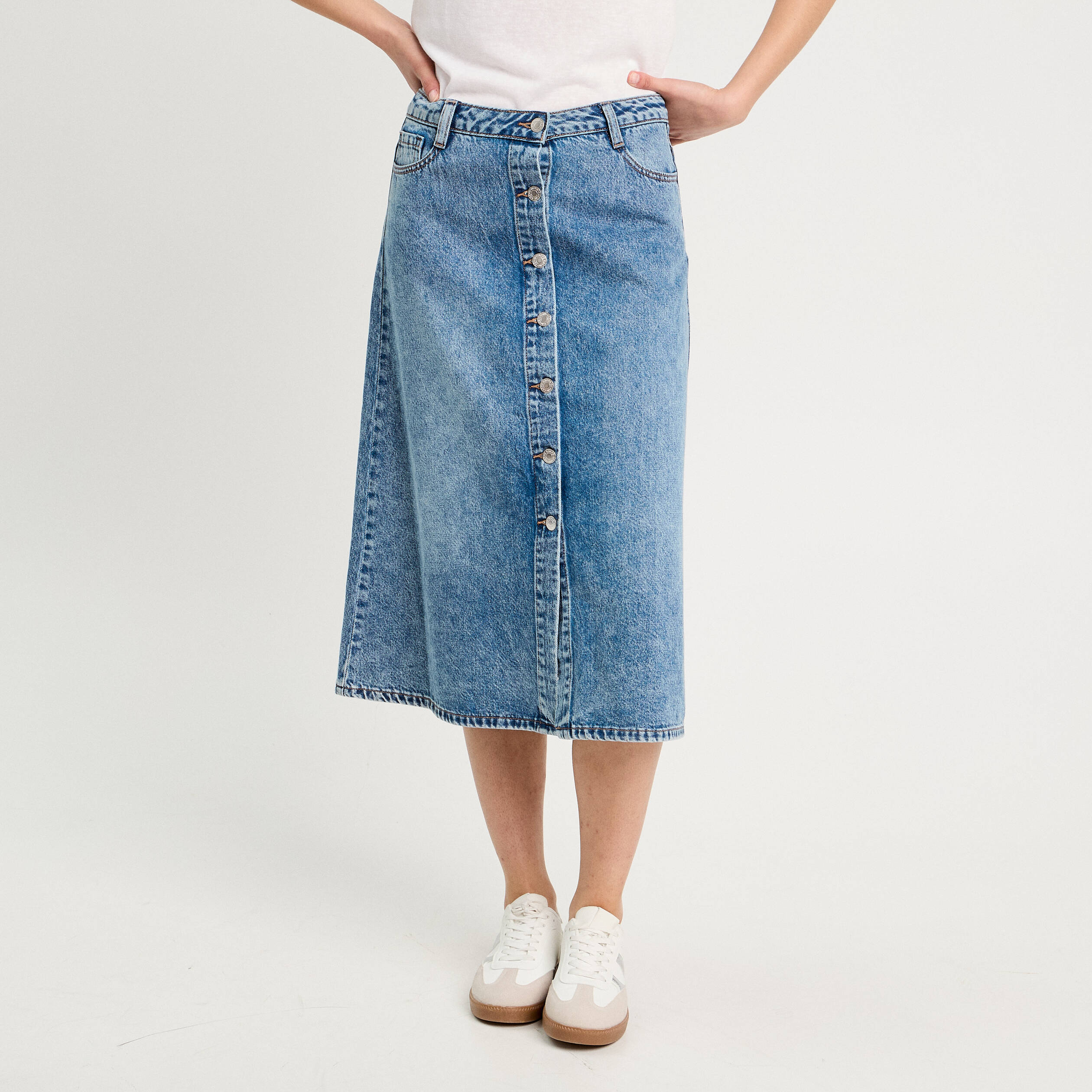 jupe longue trapeze en jean denim double stone femme Jupe longue trapèze en jean denim double stone femme