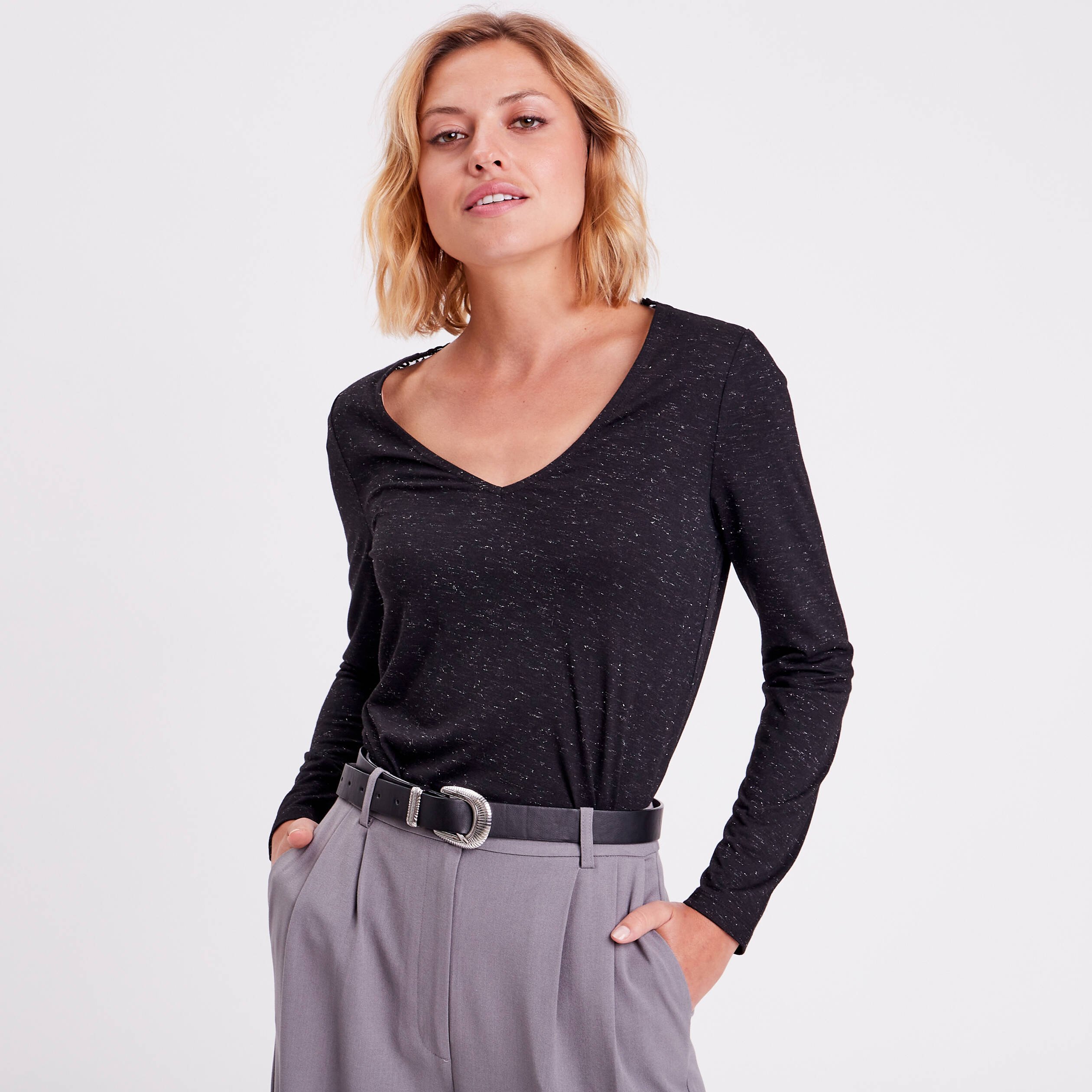 t shirt manches longues noir femme T-shirt manches longues noir femme
