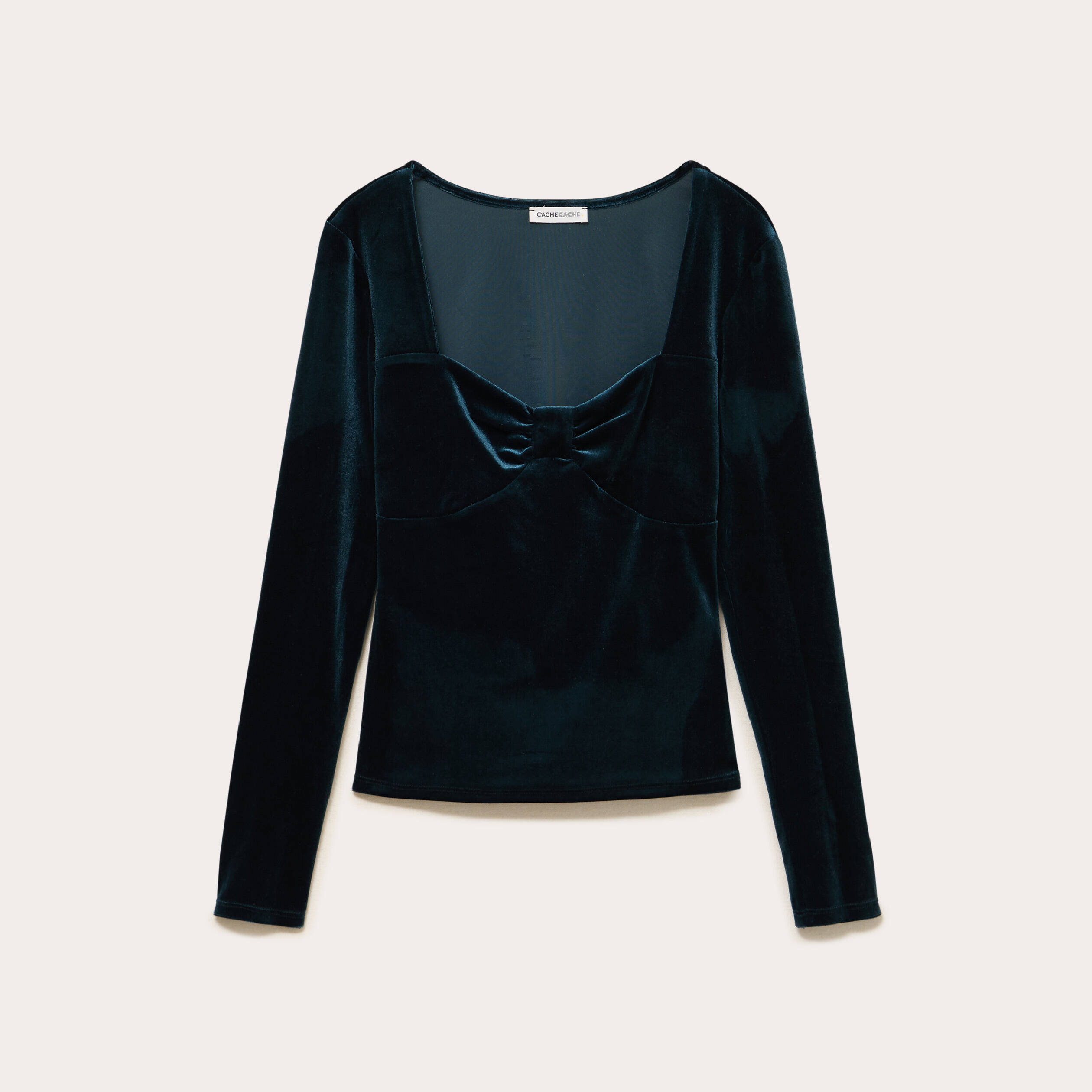 Top ajust&eacute; velours bleu canard femme