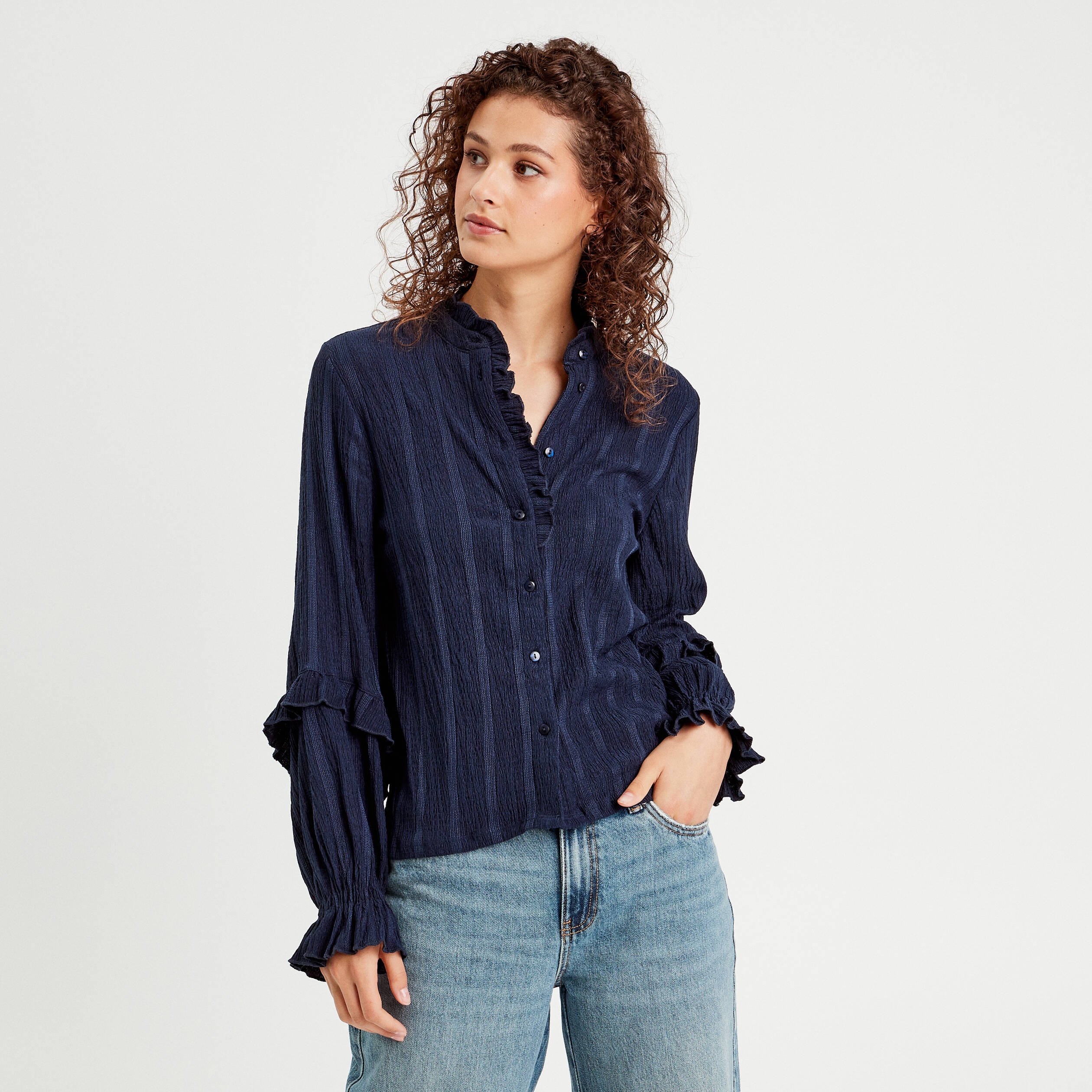 Chemise Col Volanté Chemise A Volant Femme Haut Kim - Main Image