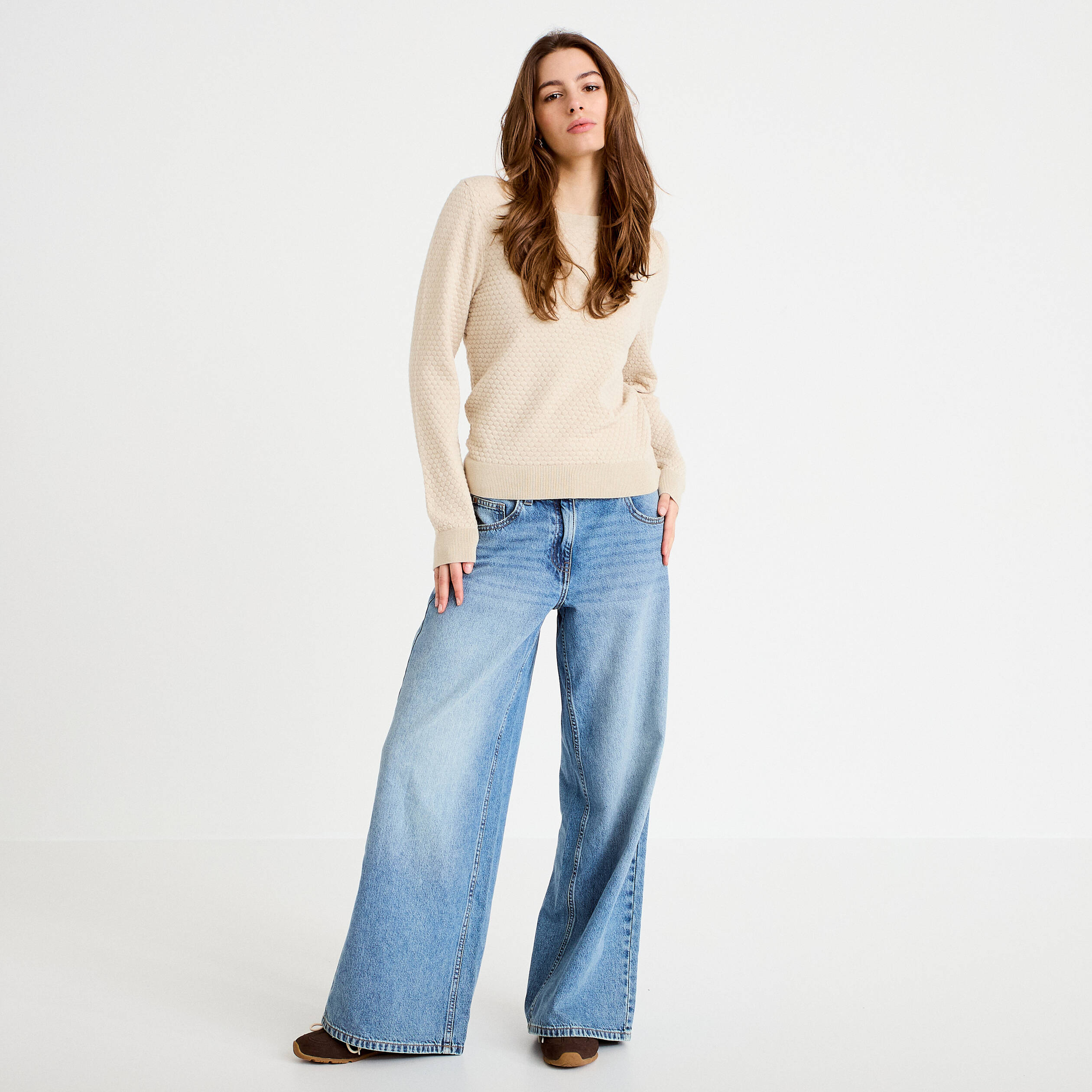 Pull col bateau sable femme
