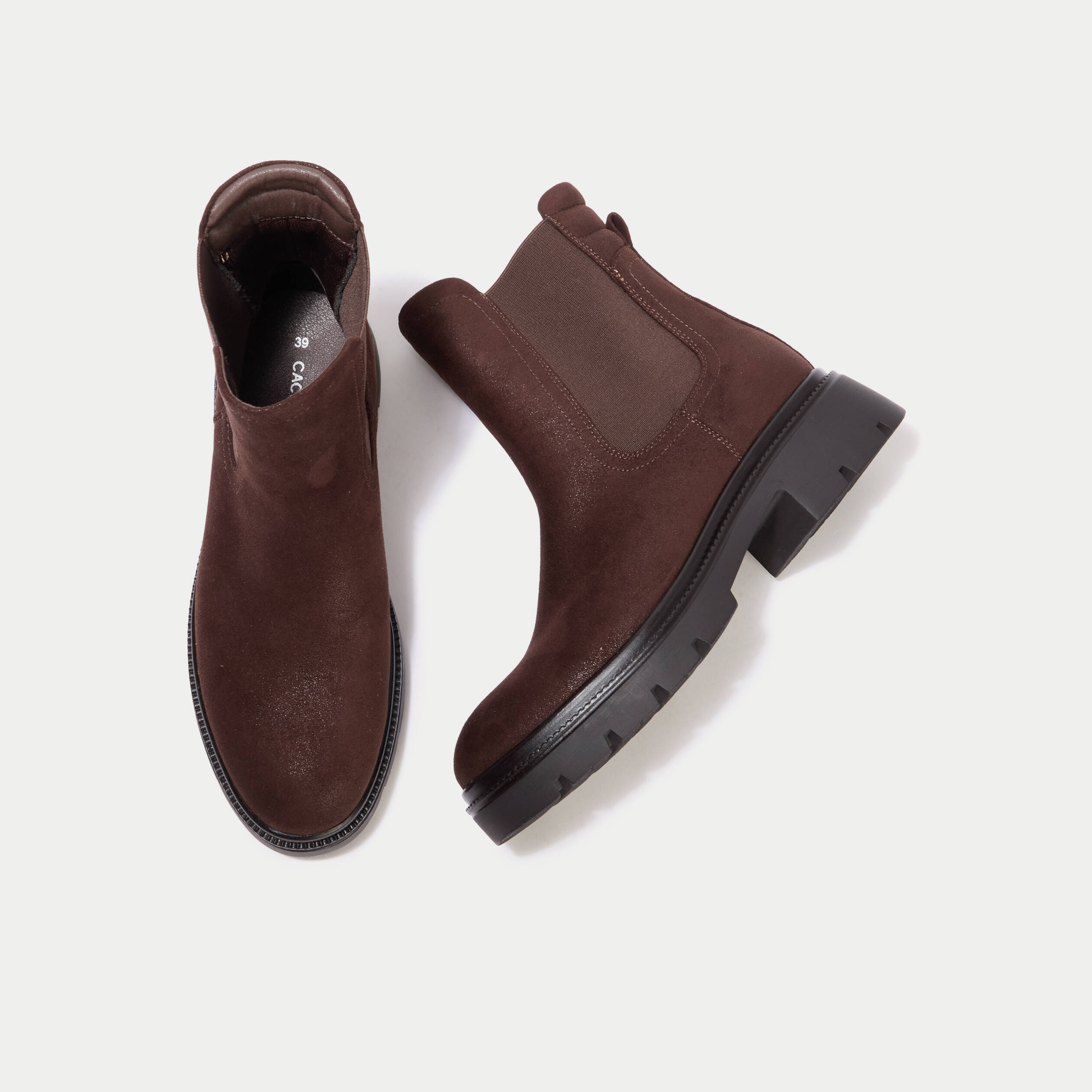 Bottines aspect daim marron femme