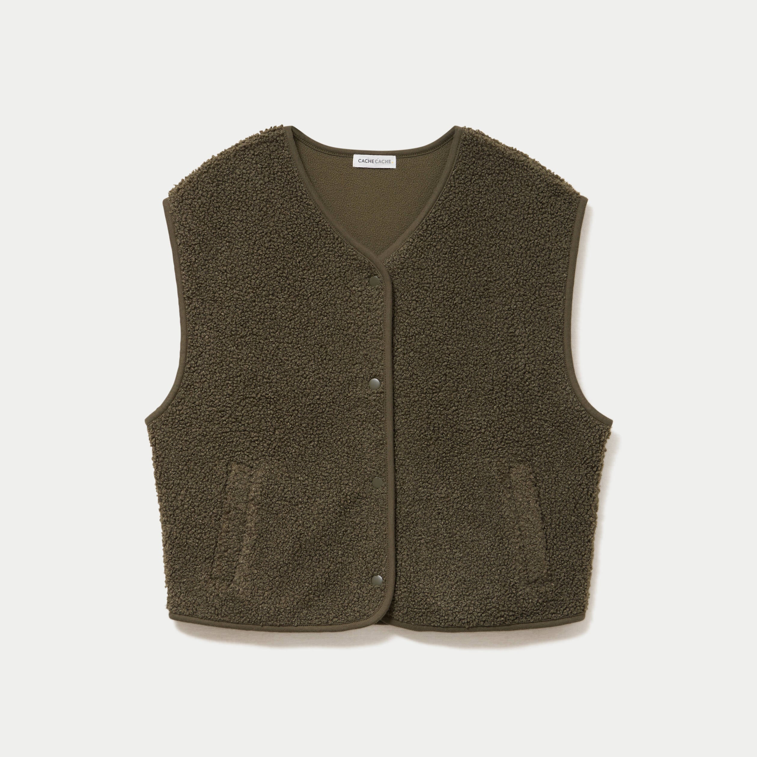 Gilet sans manches effet polaire vert kaki femme