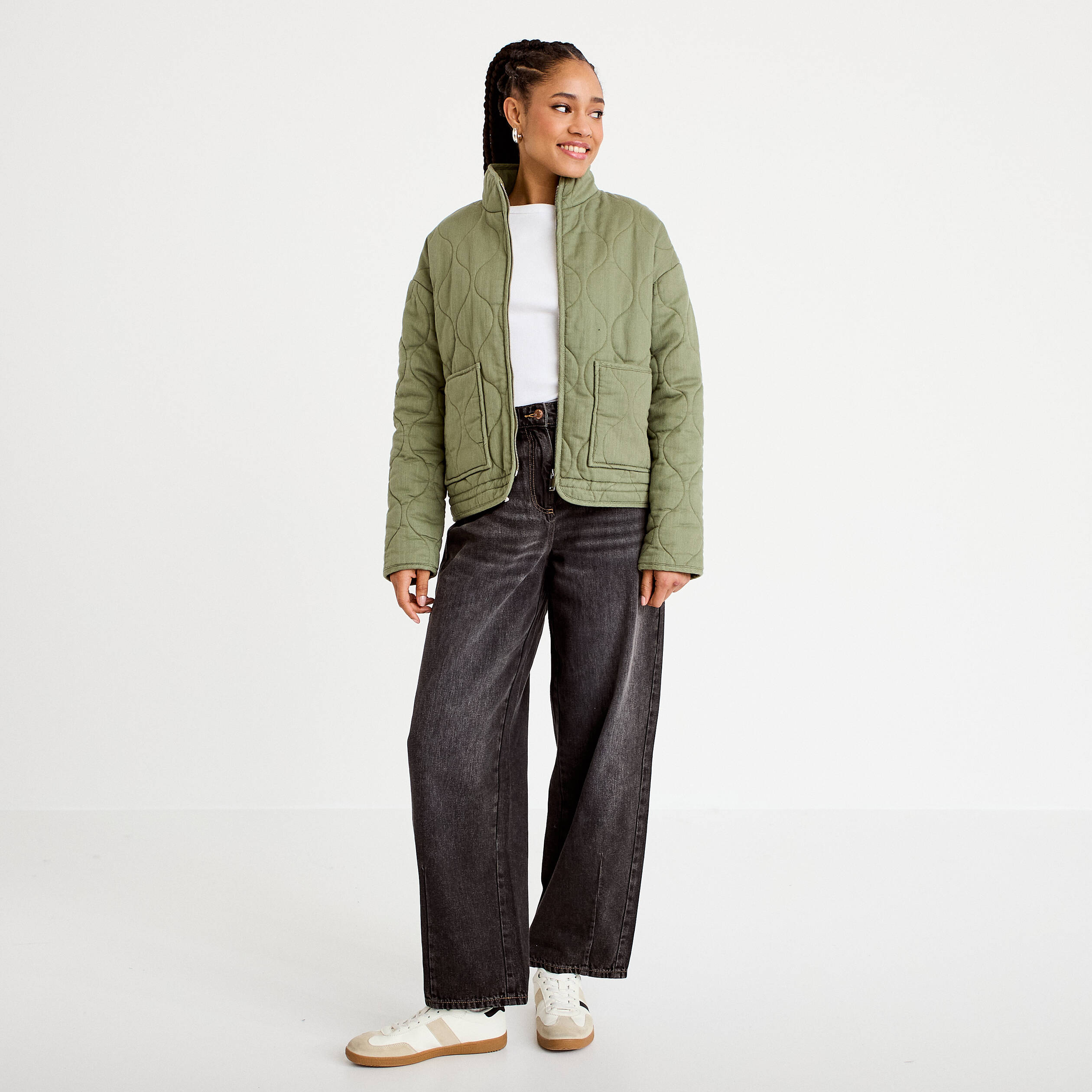 Veste matelass&eacute;e zipp&eacute;e vert kaki femme