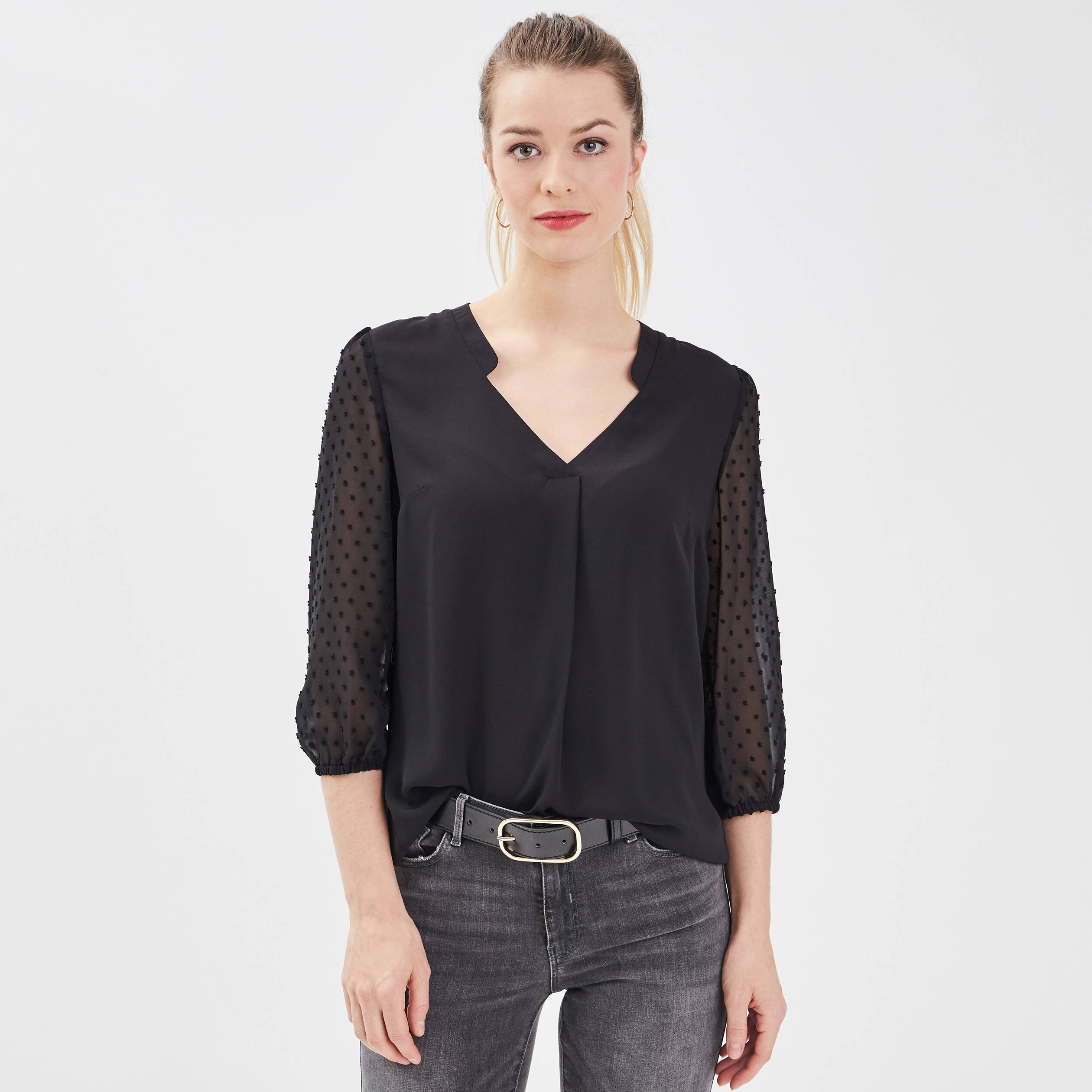 blouse manches 34 noir femme Blouse manches 3/4 noir femme