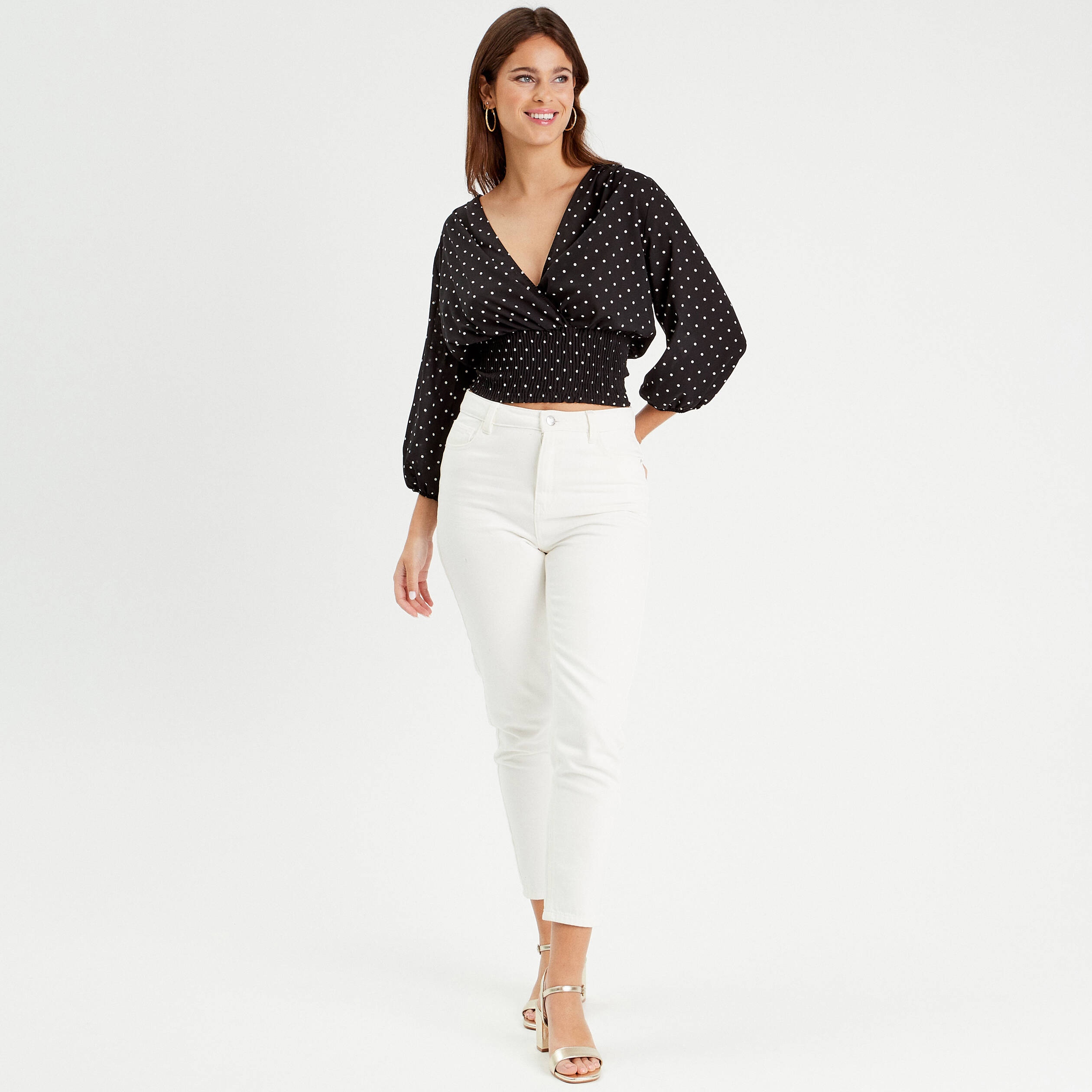 Blouse manches 3/4 noir femme
