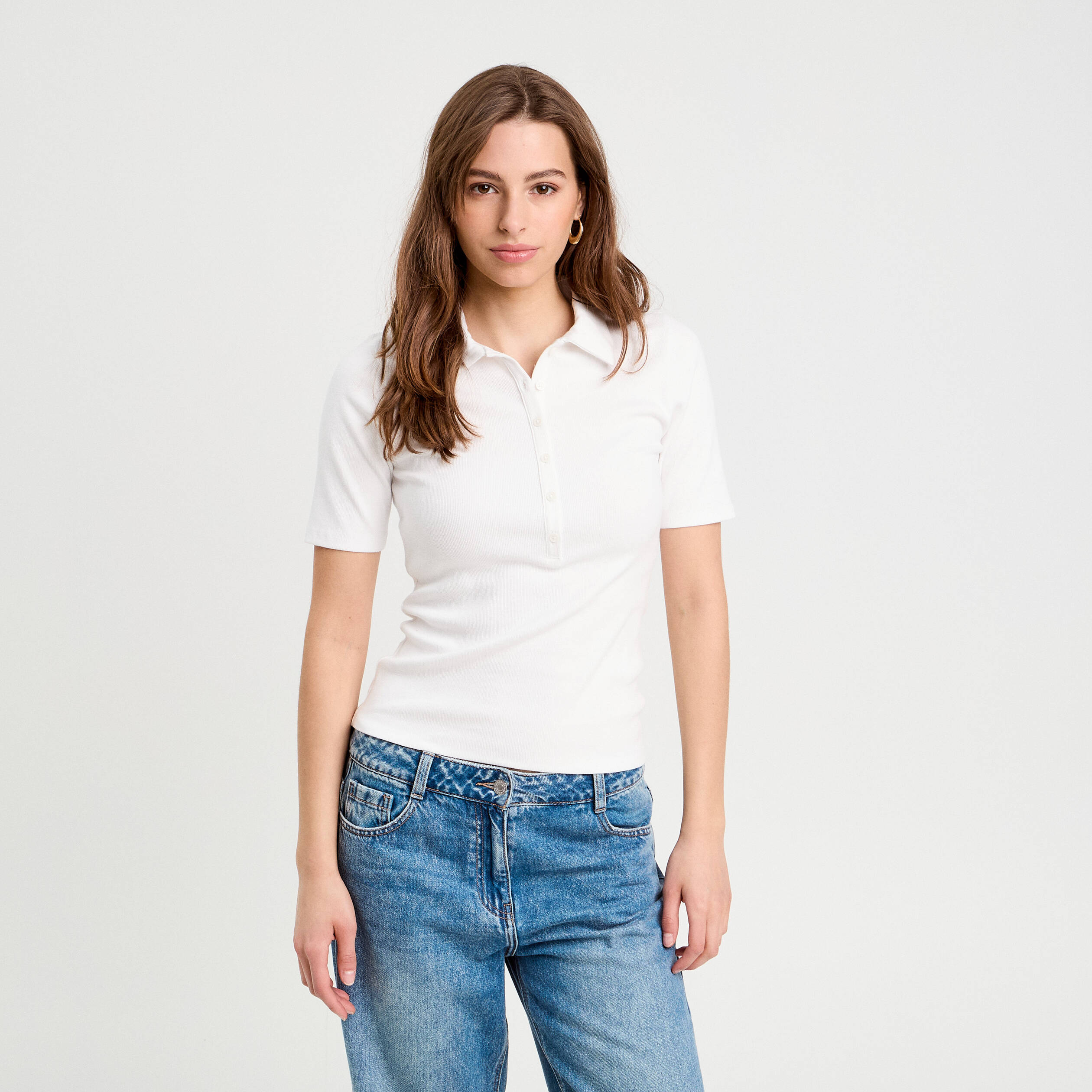 Polo manches courtes blanc femme