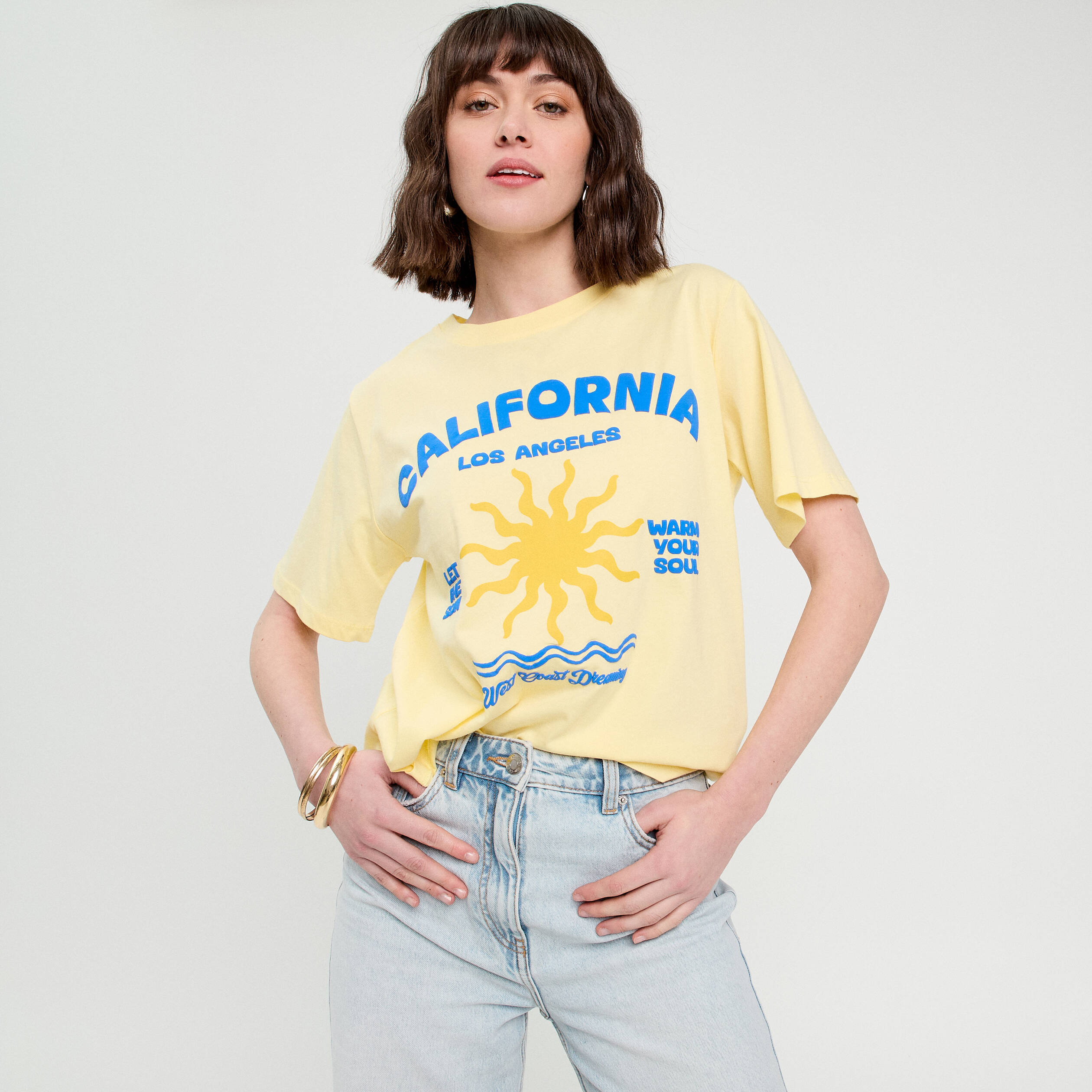 T-shirt manches courtes jaune clair femme