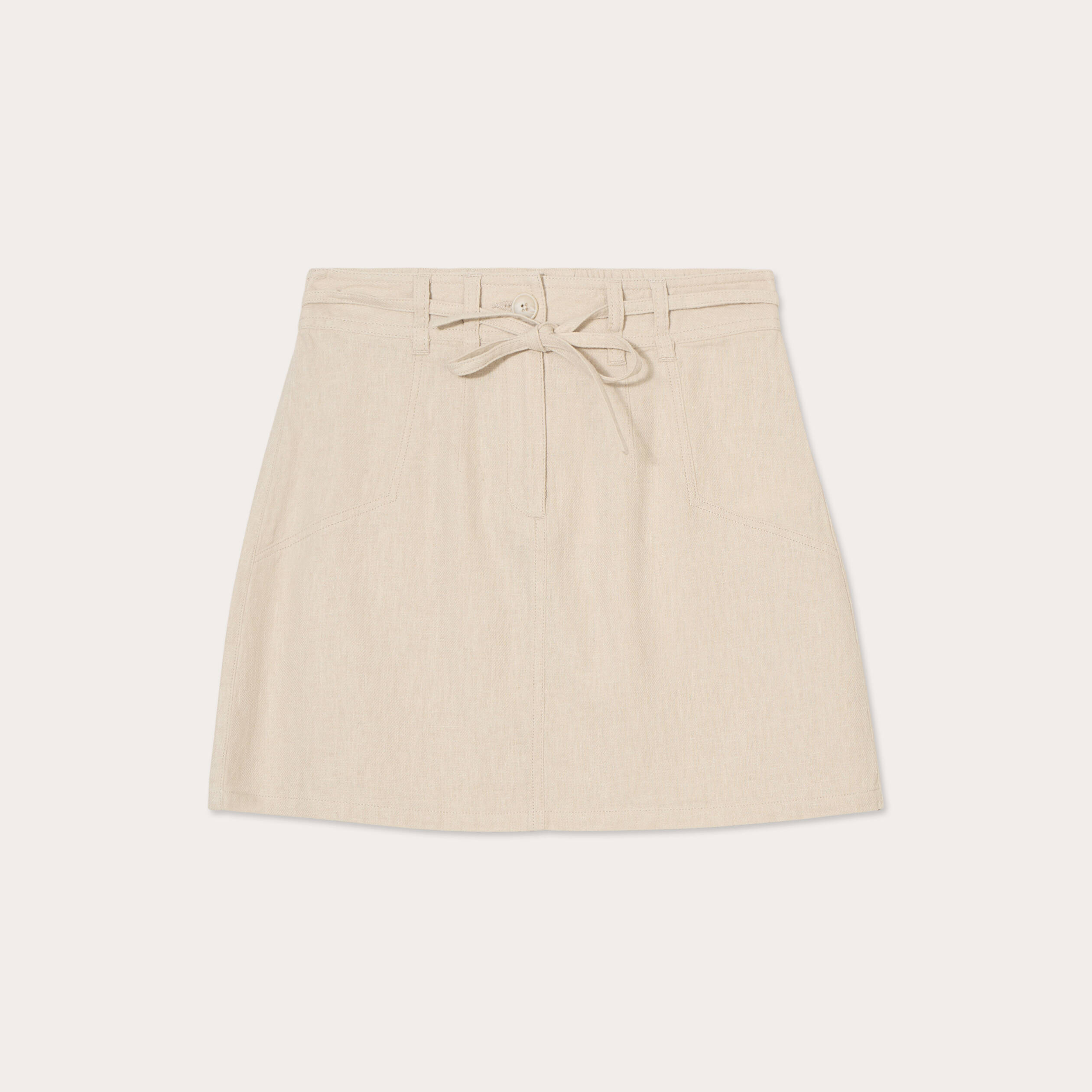 Jupe droite contenant du lin beige femme