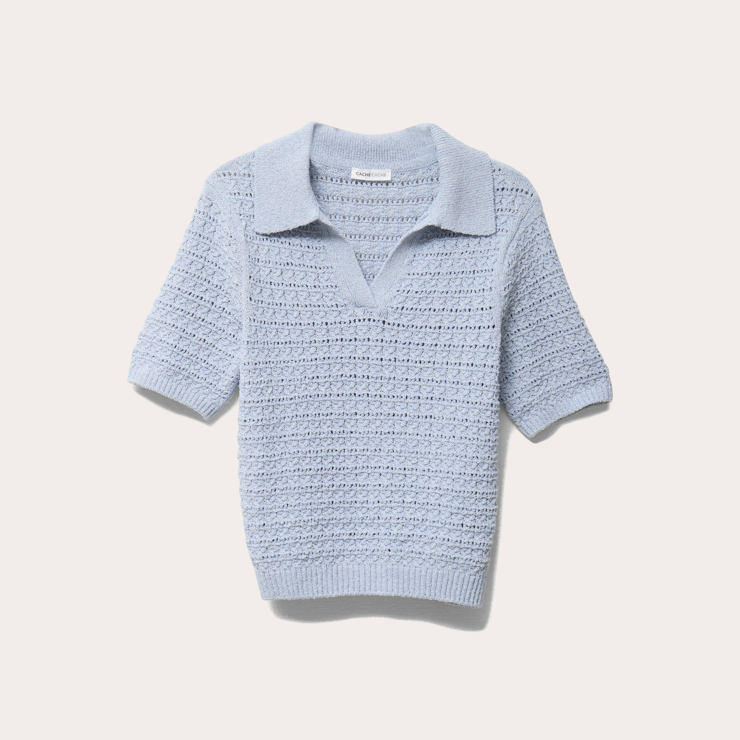 polo manches courtes ajoure denim snow gris femme Polo manches courtes ajouré denim snow gris femme