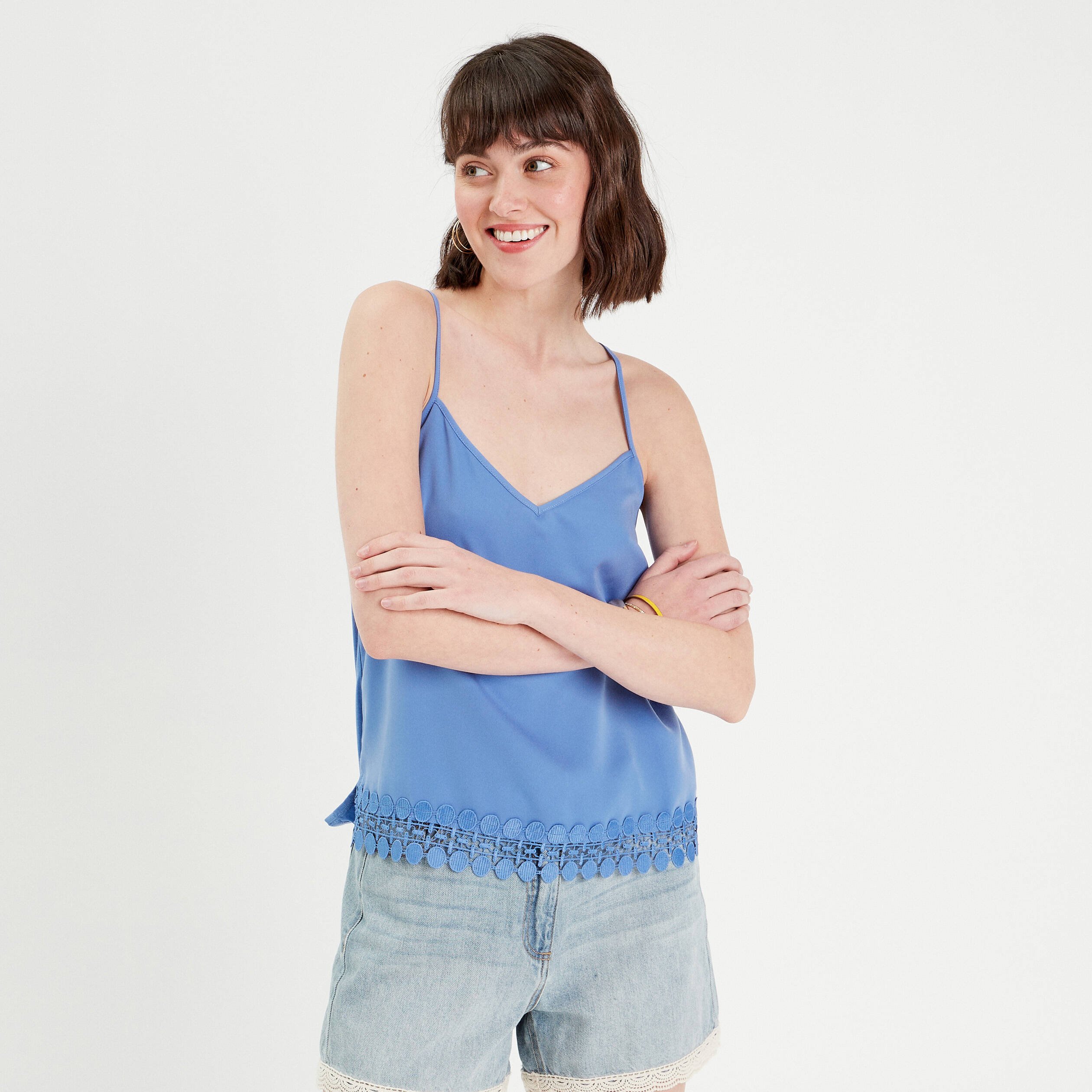debardeur bretelles fines bleu femme Débardeur bretelles fines bleu femme