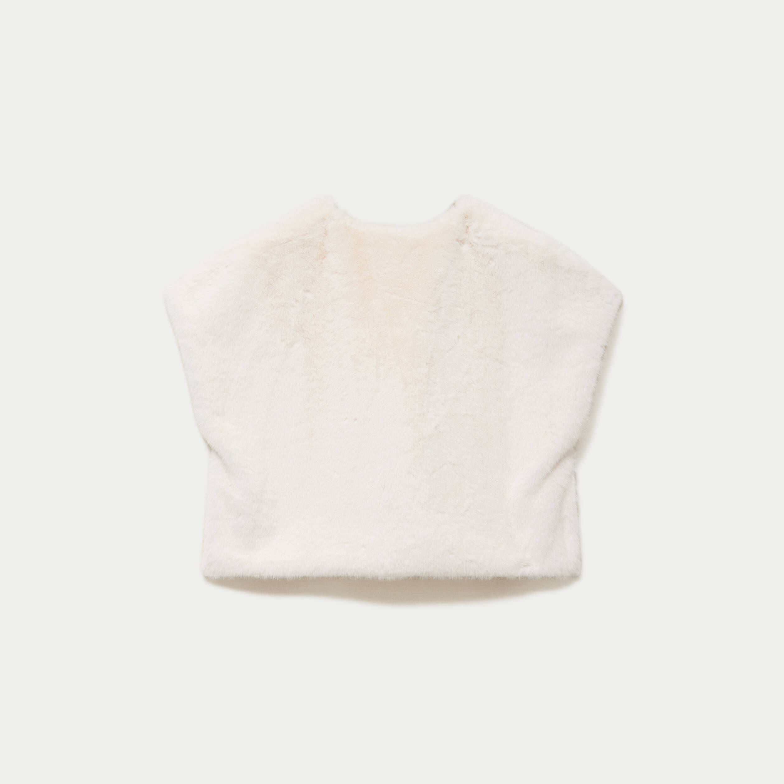 Kimono sans manches fausse fourrure ecru femme