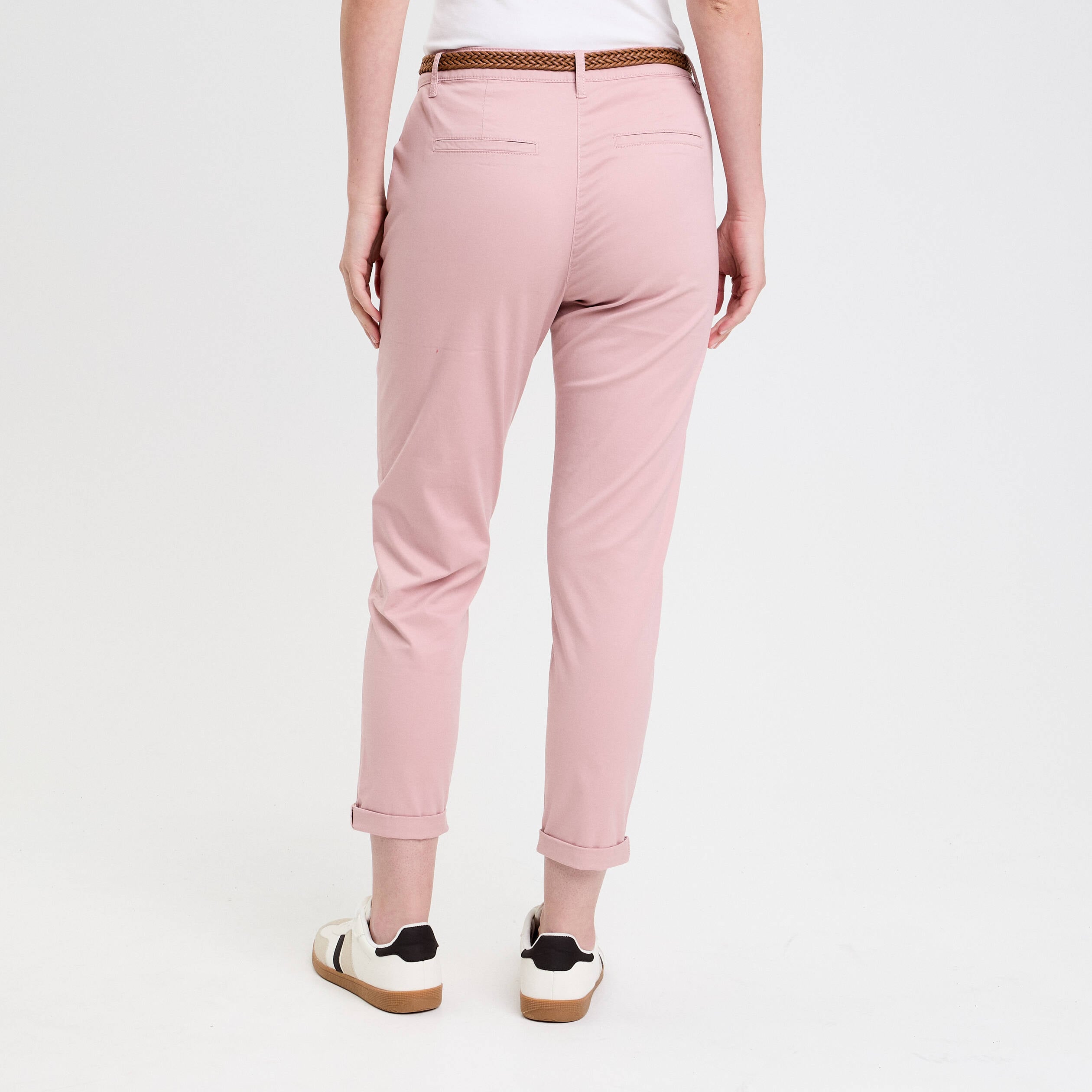 Pantalon chino 7/8&egrave;me rose pastel femme