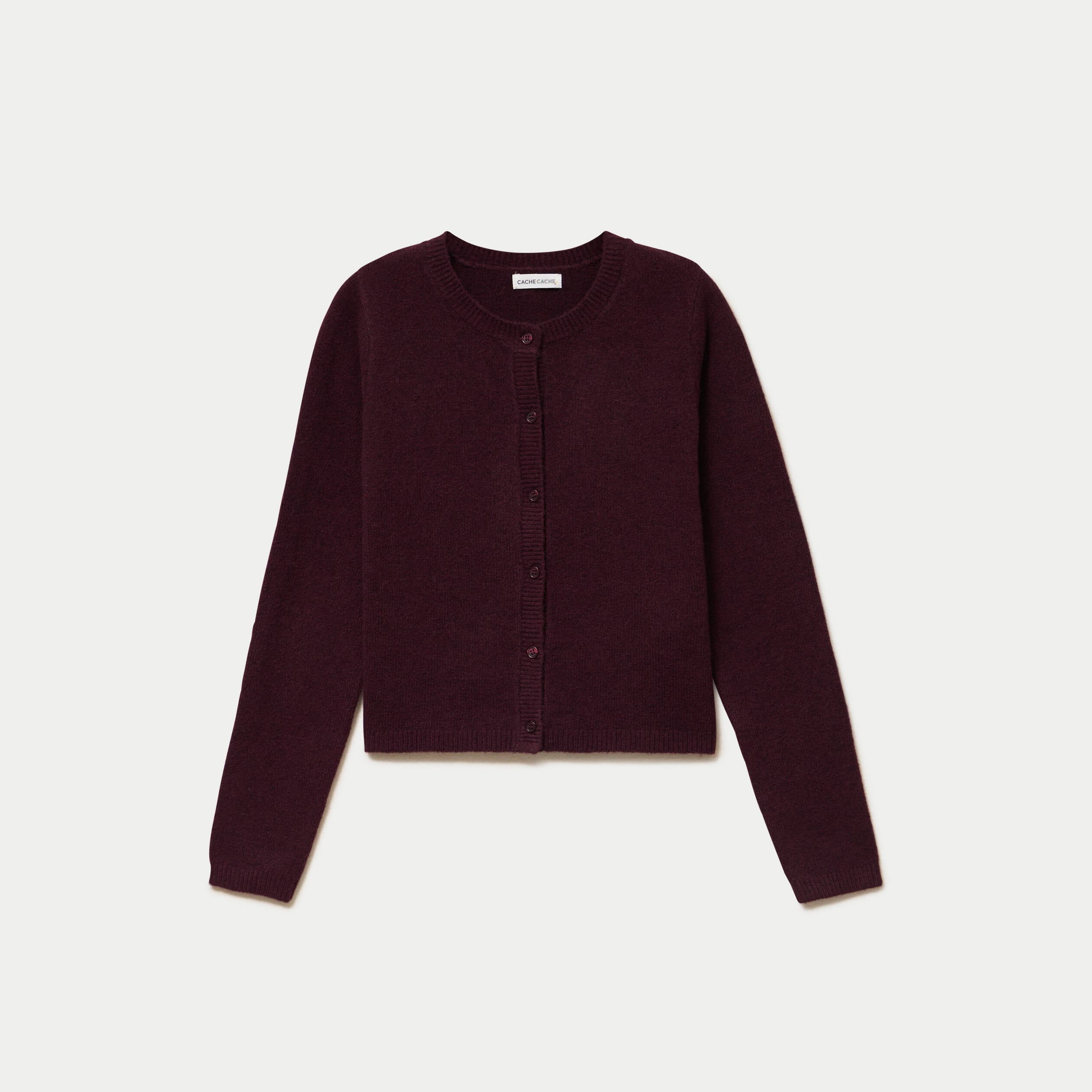 Gilet boutonn&eacute; manches longues prune femme